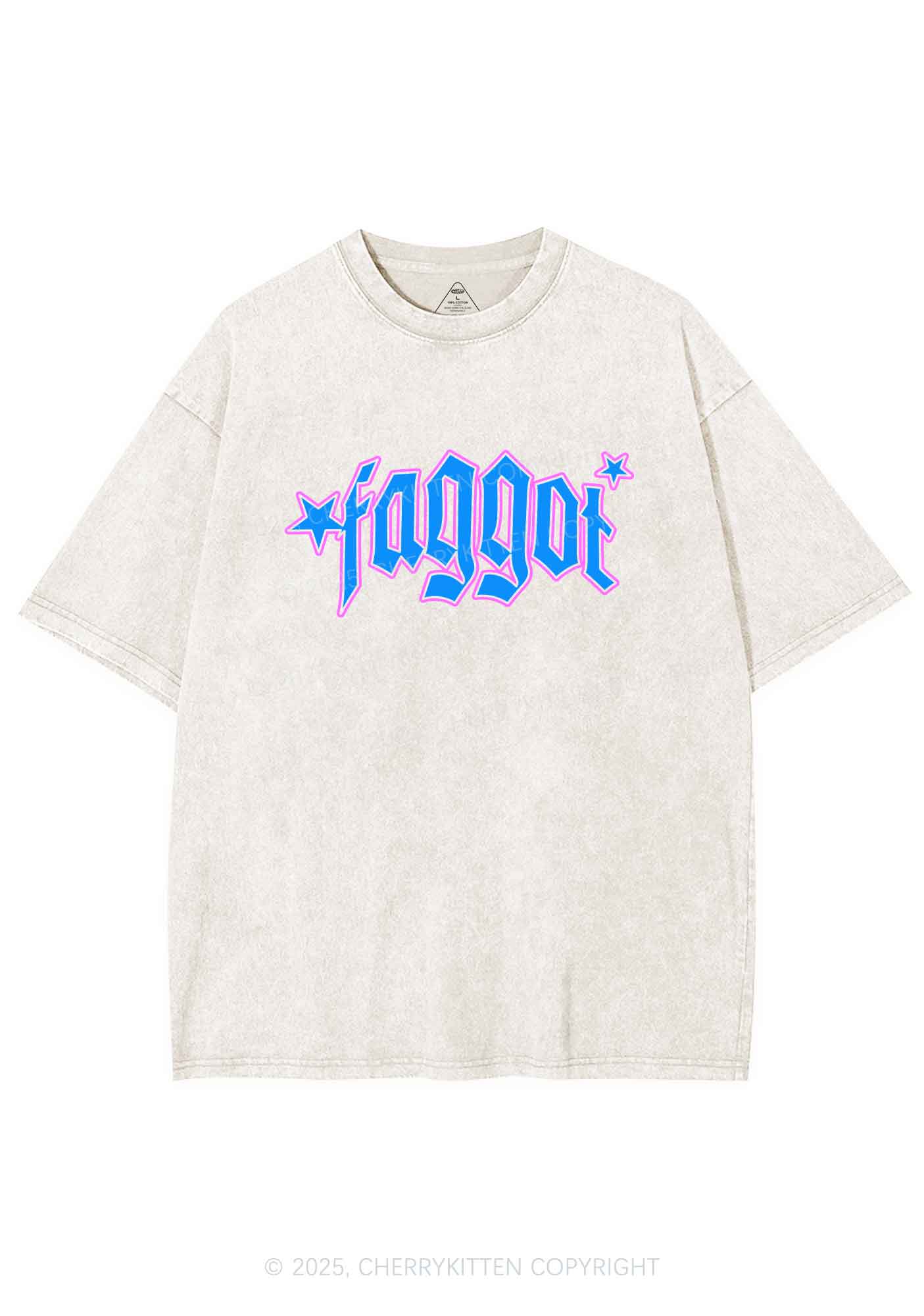 Faggot Stars Pride Y2K Shirts Washed Tee Cherrykitten - Image 3
