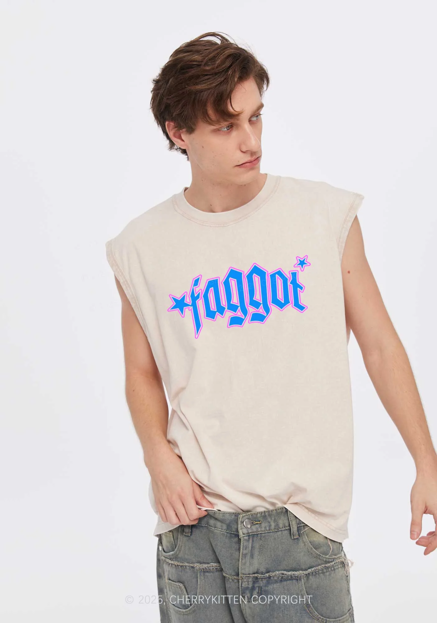 Faggot Stars Pride Y2K Washed Muscle Tank Cherrykitten - Image 2