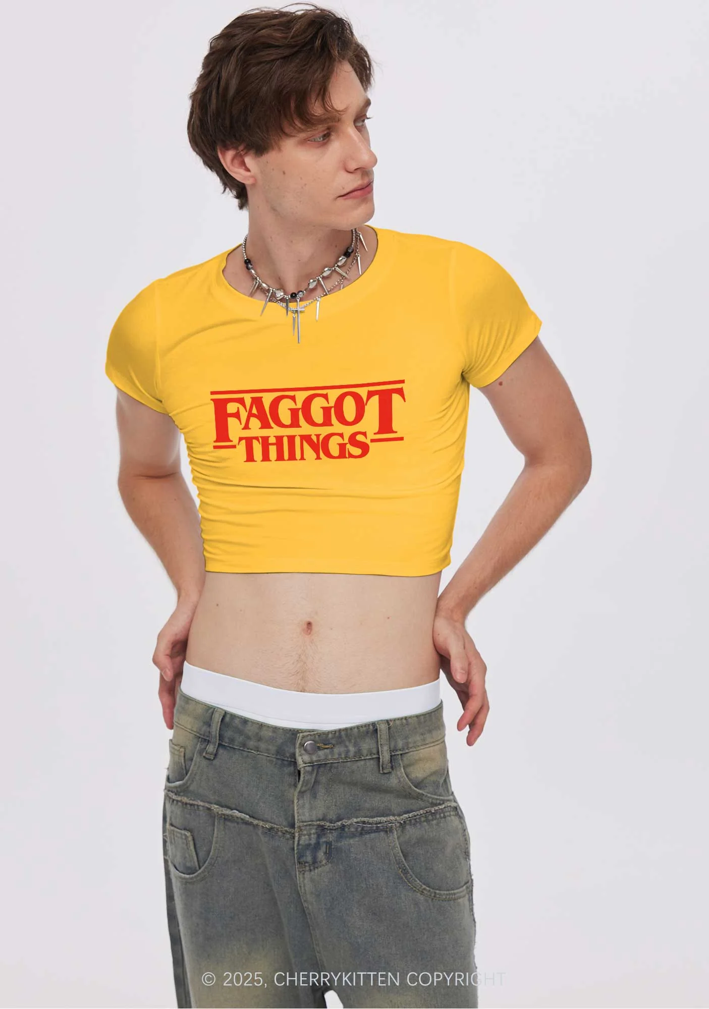 Faggot Things Pride Y2K Baby Tee Cherrykitten - Image 2