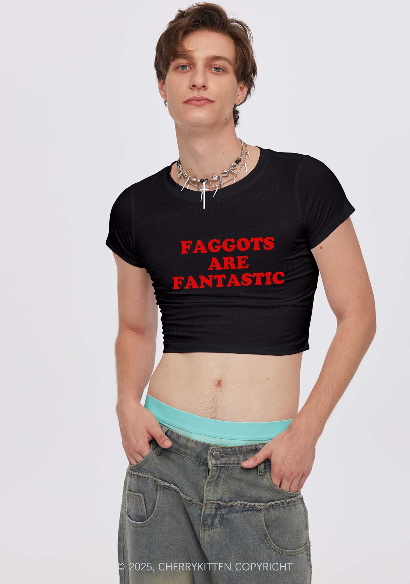 Faggots Are Fantastic Pride Y2K Baby Tee Cherrykitten - Image 2