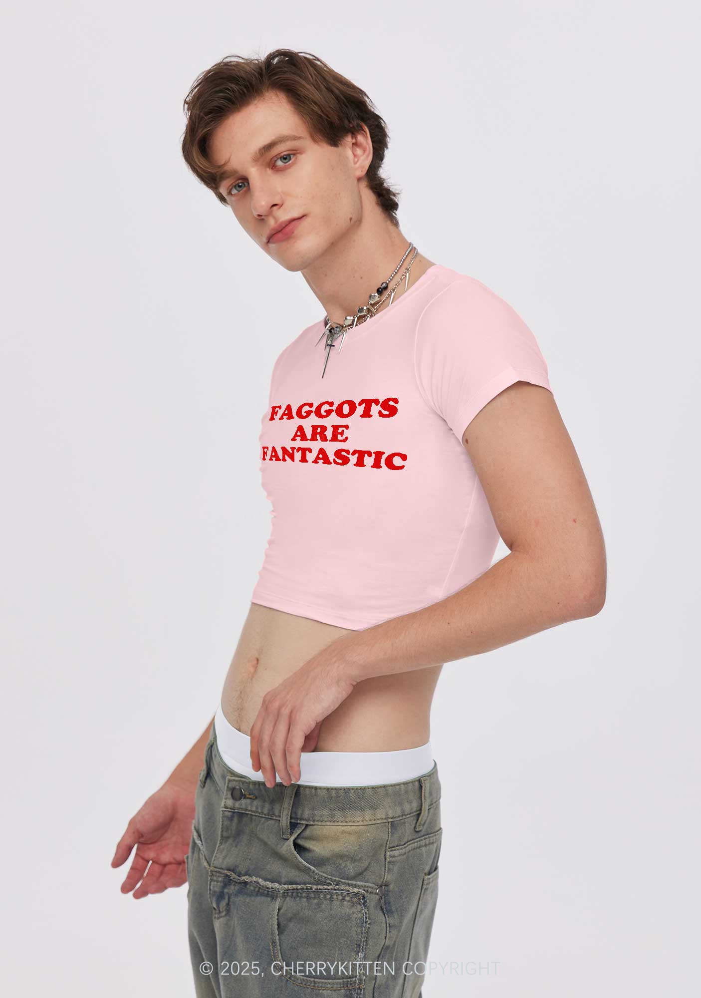Faggots Are Fantastic Pride Y2K Baby Tee Cherrykitten - Image 3