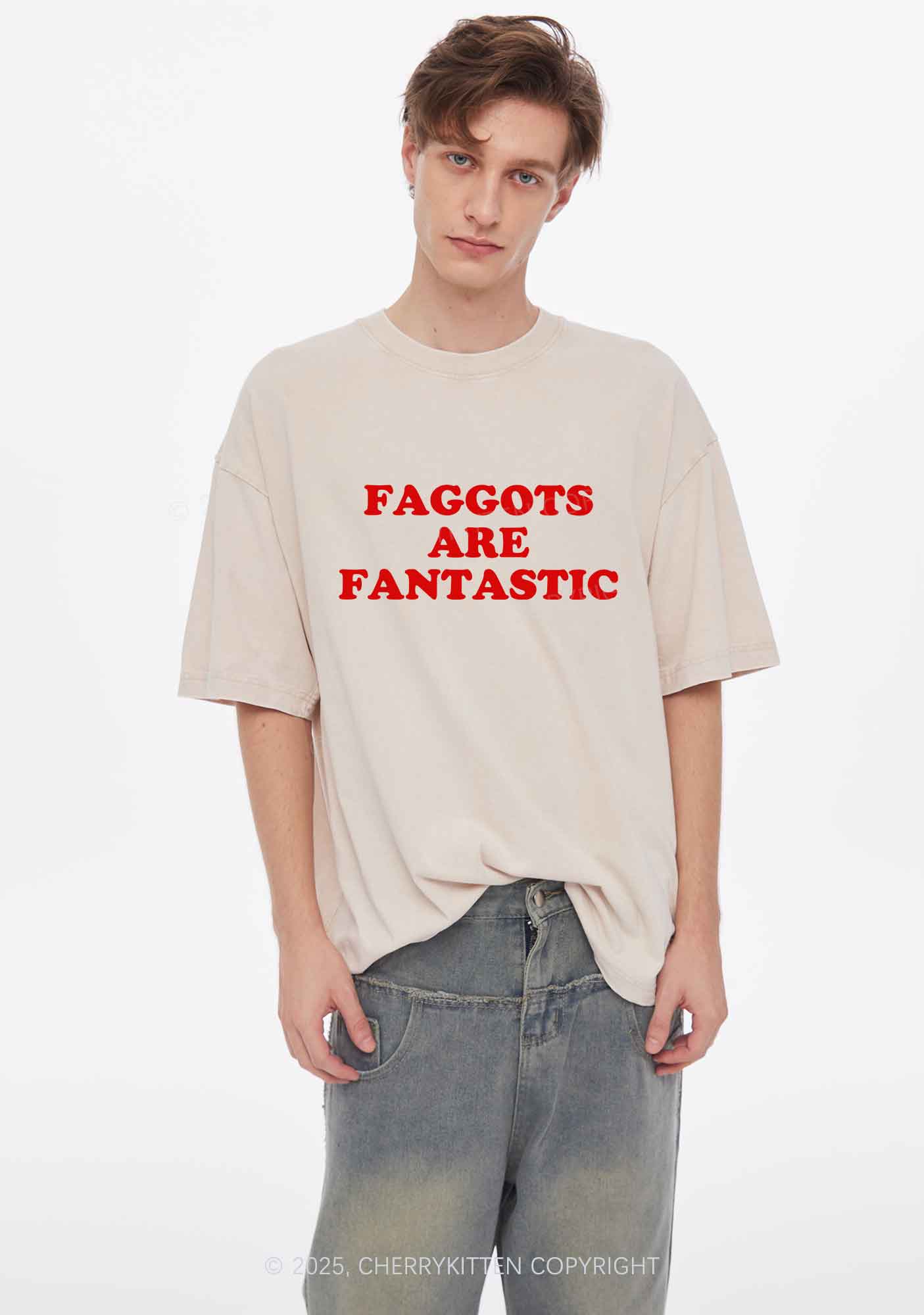 Faggots Are Fantastic Pride Y2K Shirts Washed Tee Cherrykitten - Image 2