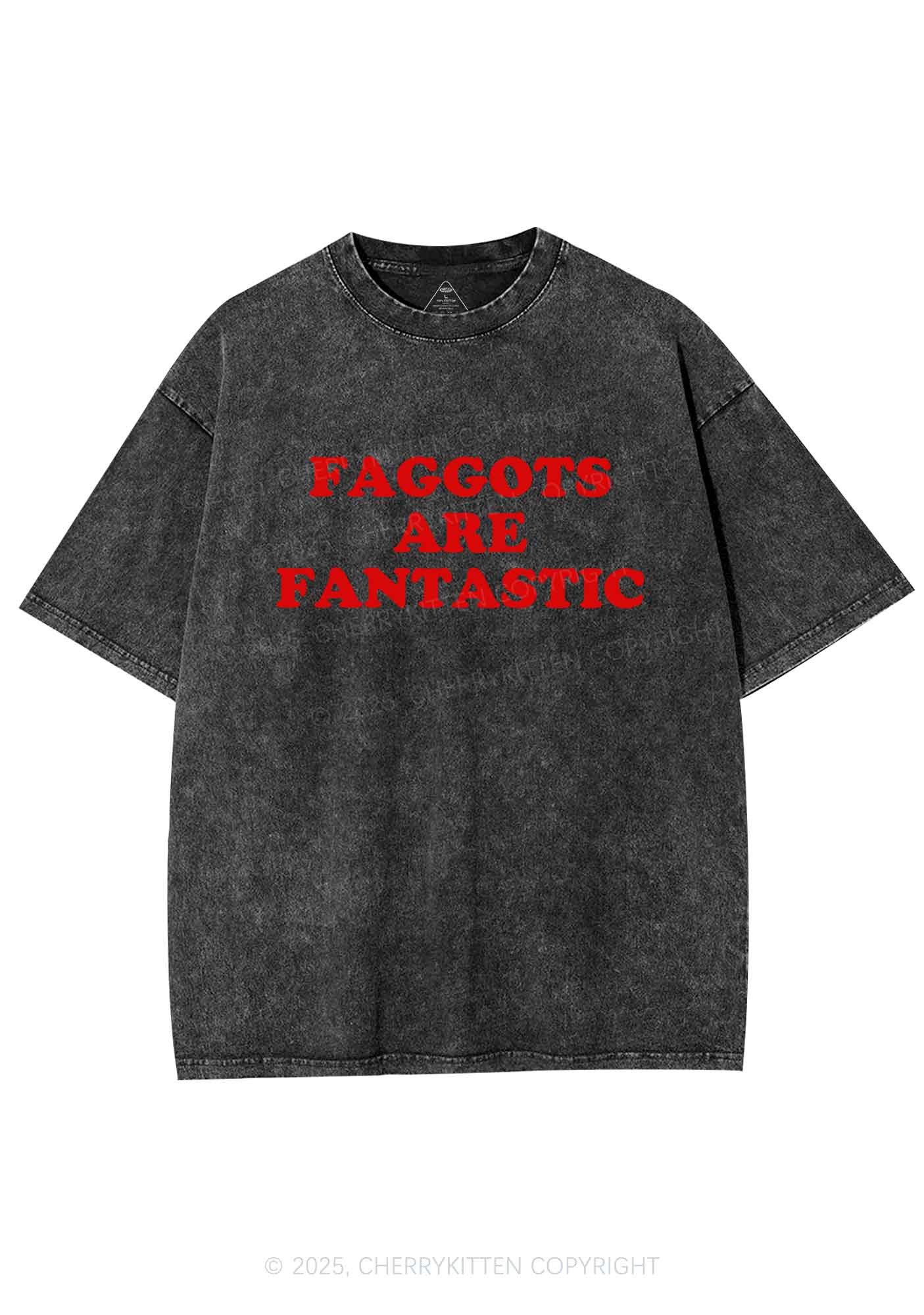 Faggots Are Fantastic Pride Y2K Shirts Washed Tee Cherrykitten - Image 3
