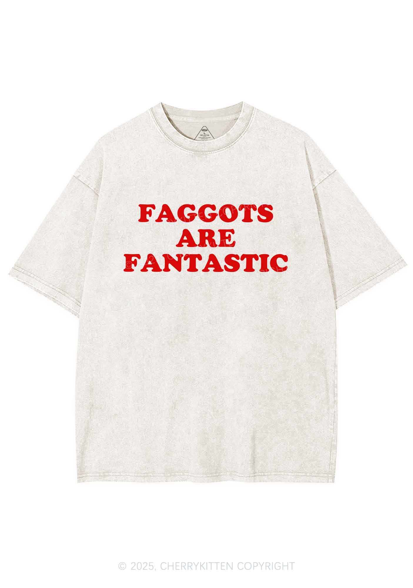 Faggots Are Fantastic Pride Y2K Shirts Washed Tee Cherrykitten - Image 5