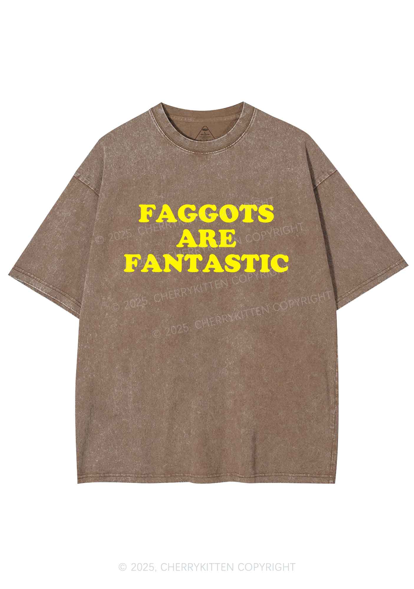 Faggots Are Fantastic Pride Y2K Shirts Washed Tee Cherrykitten - Image 7