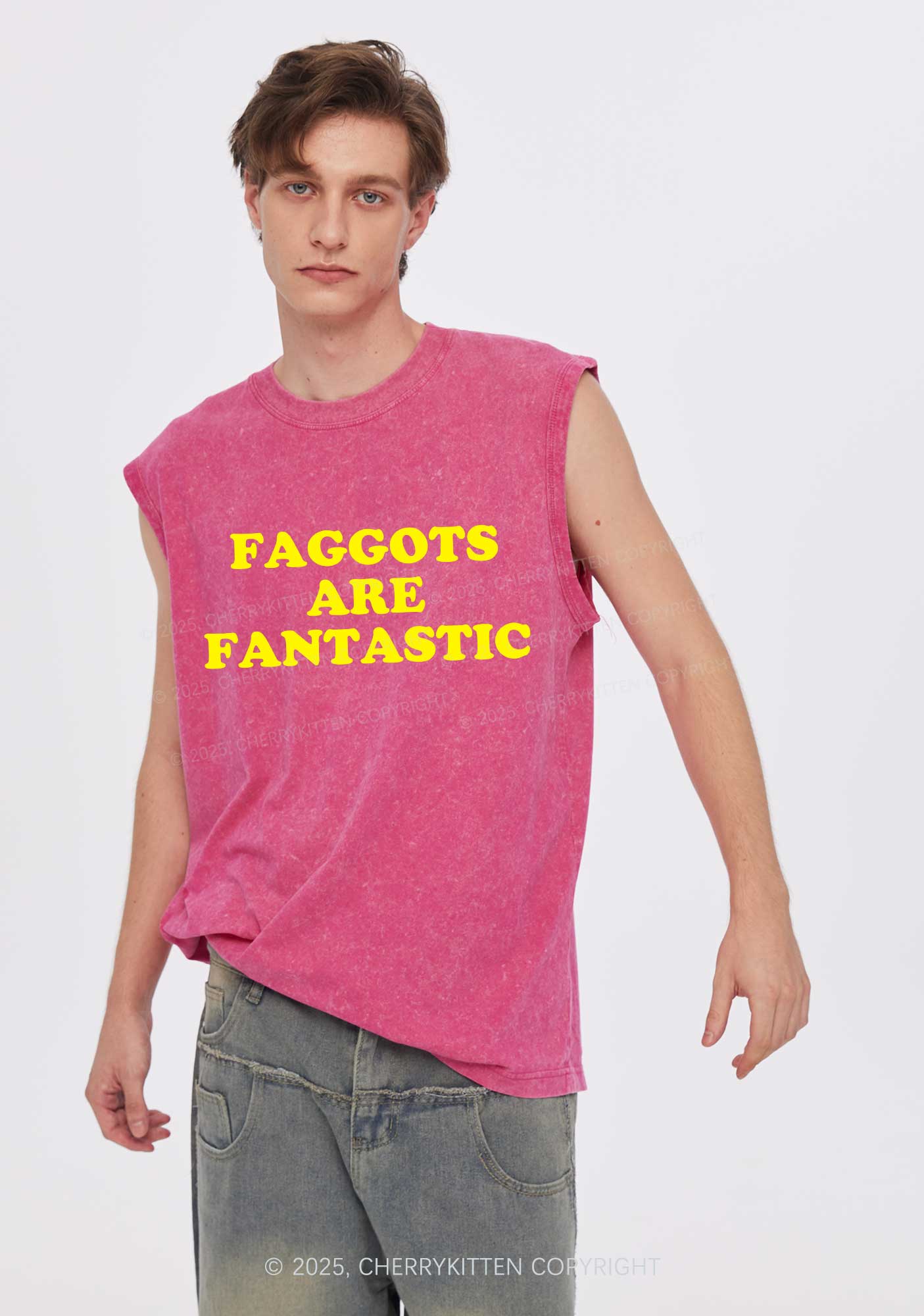 Faggots Are Fantastic Pride Y2K Washed Muscle Tank Cherrykitten - Image 2