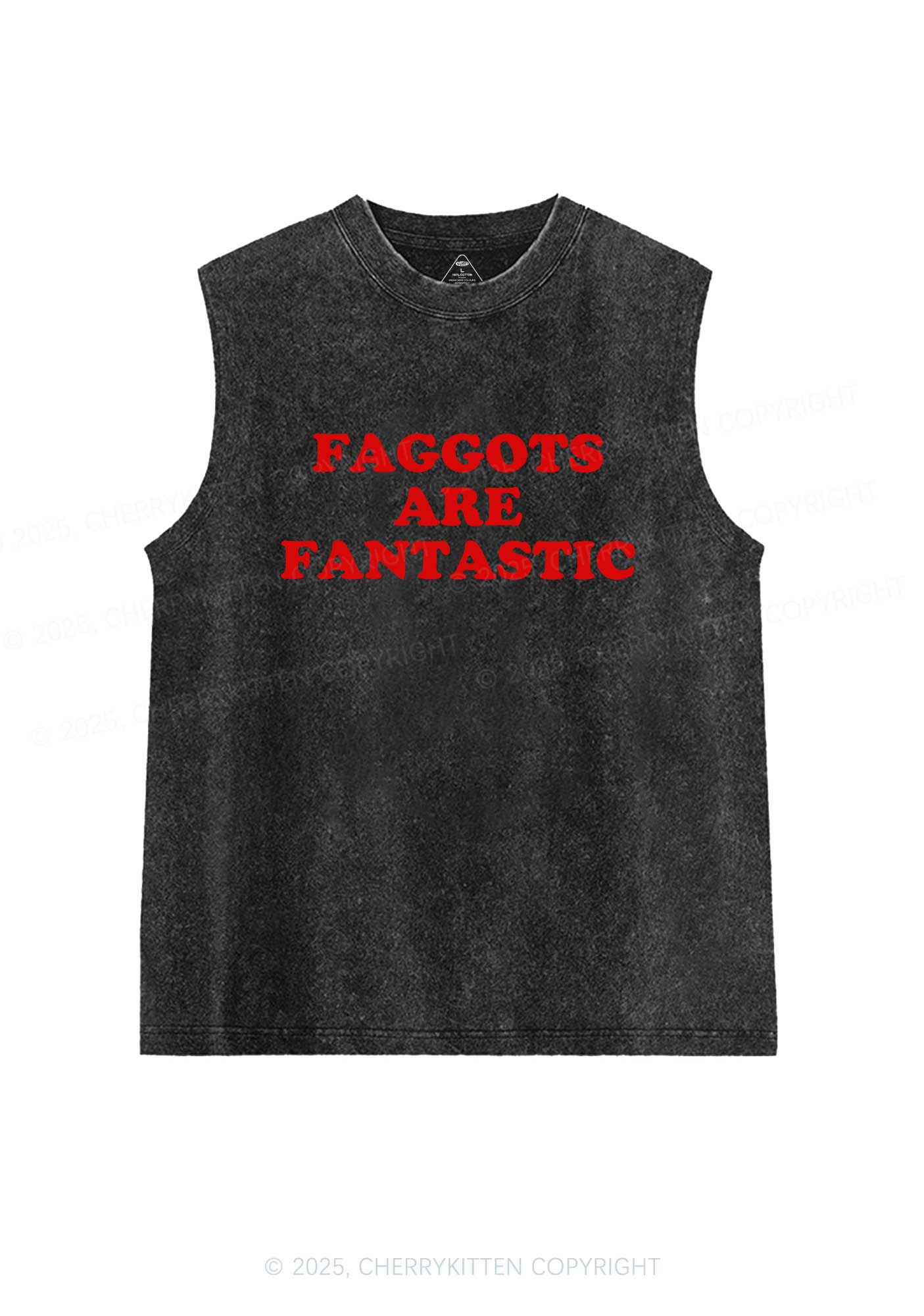 Faggots Are Fantastic Pride Y2K Washed Muscle Tank Cherrykitten - Image 3