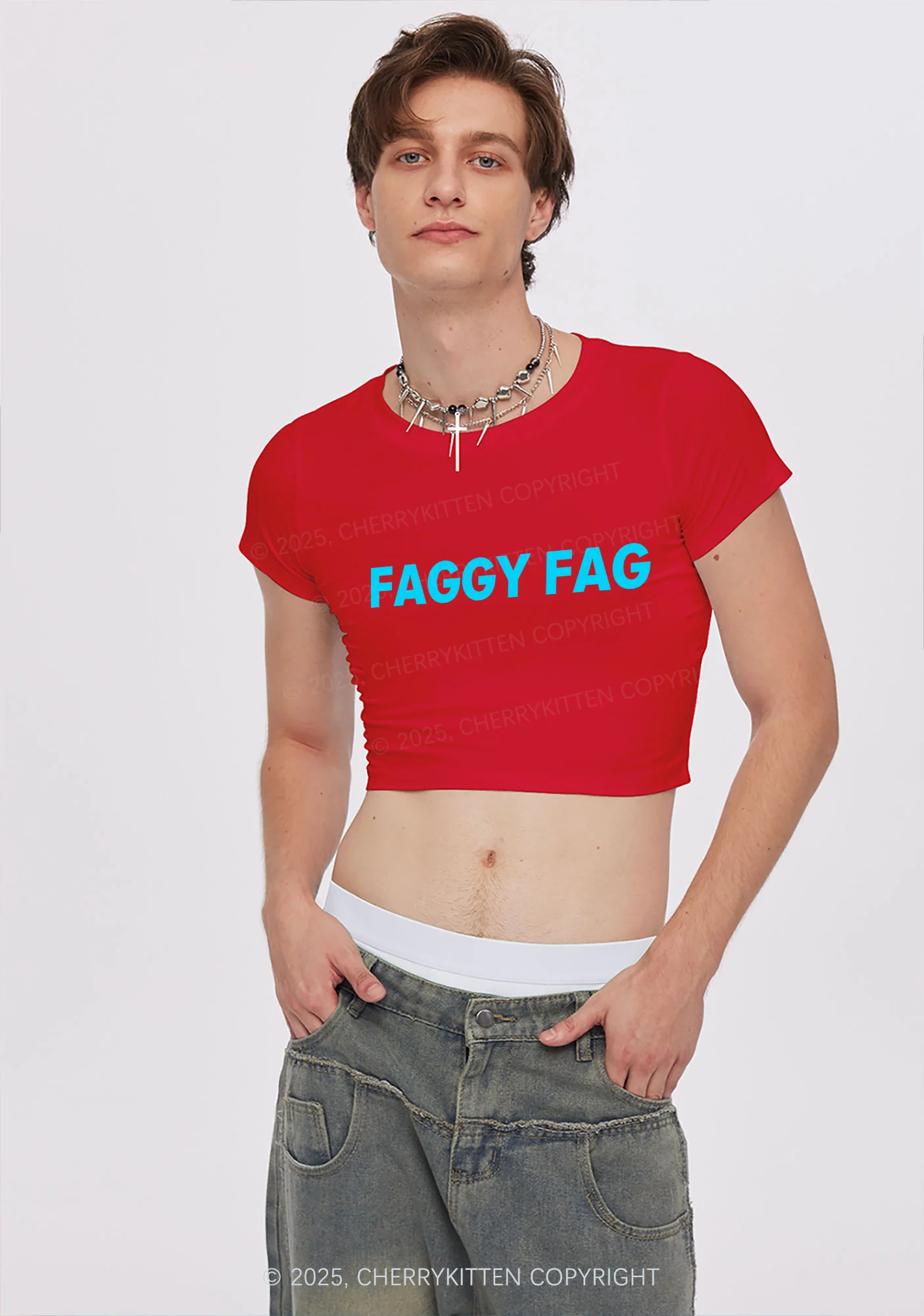 Faggy Fag Pride Y2K Baby Tee Cherrykitten - Image 3