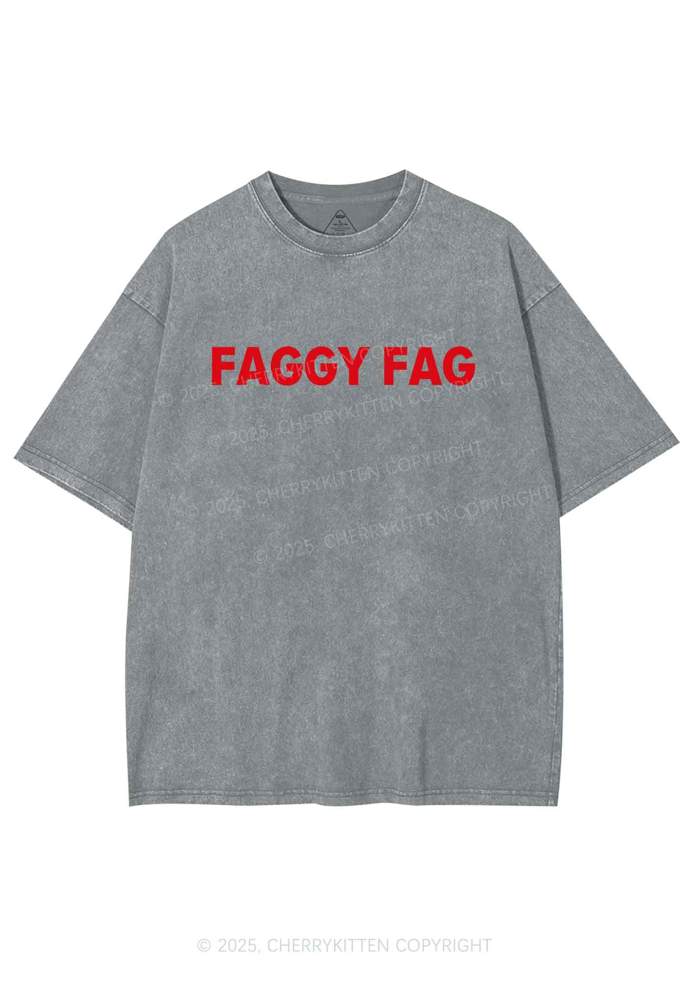 Faggy Fag Pride Y2K Shirts Washed Tee Cherrykitten - Image 6