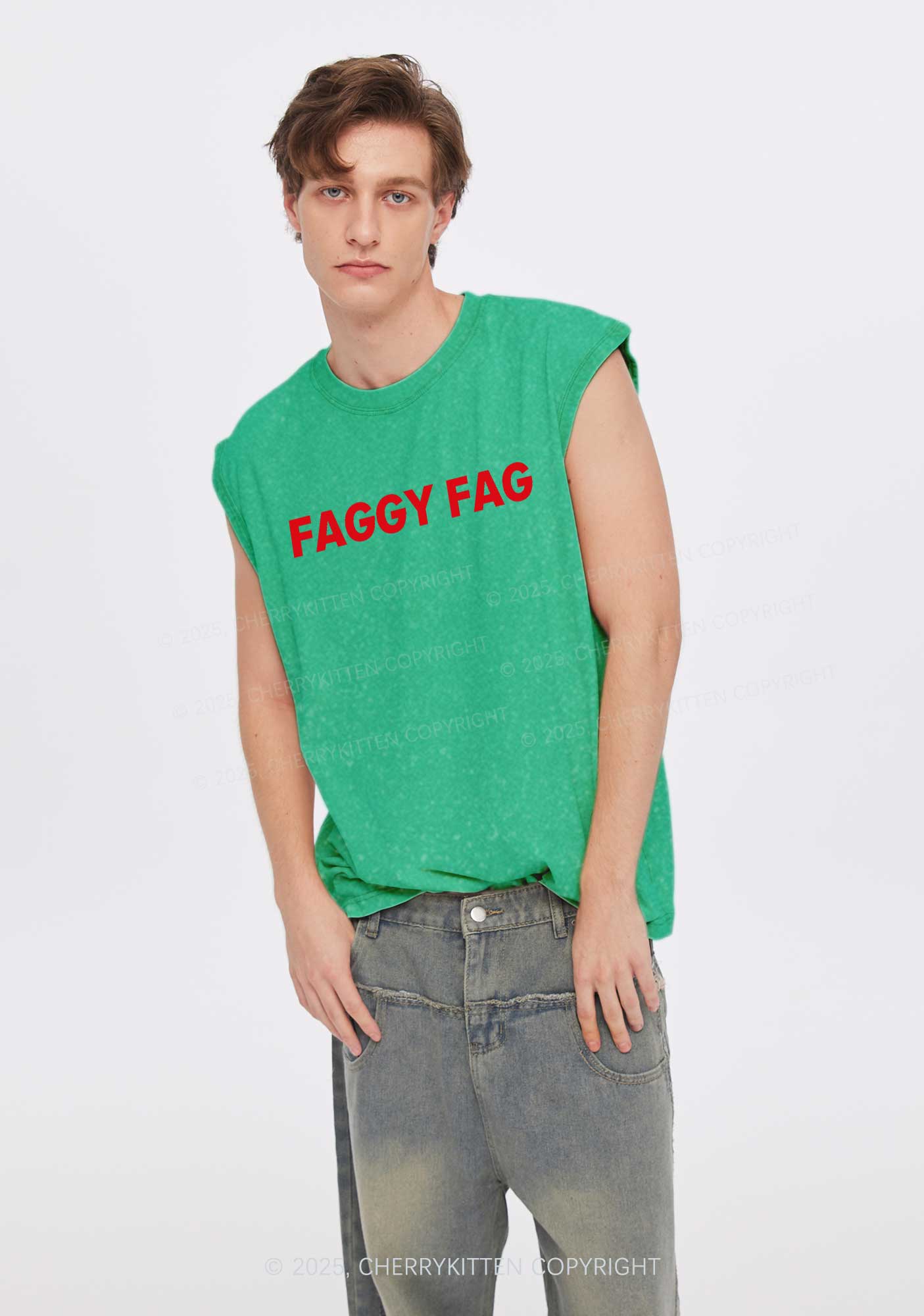 Faggy Fag Pride Y2K Washed Muscle Tank Cherrykitten - Image 2