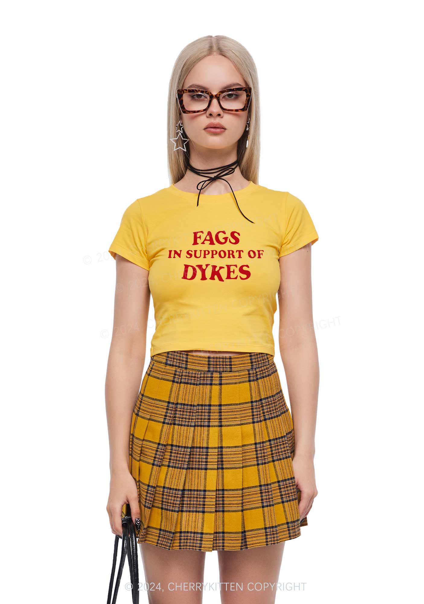 Fags Dykes Y2K Baby Tee Cherrykitten - Image 2