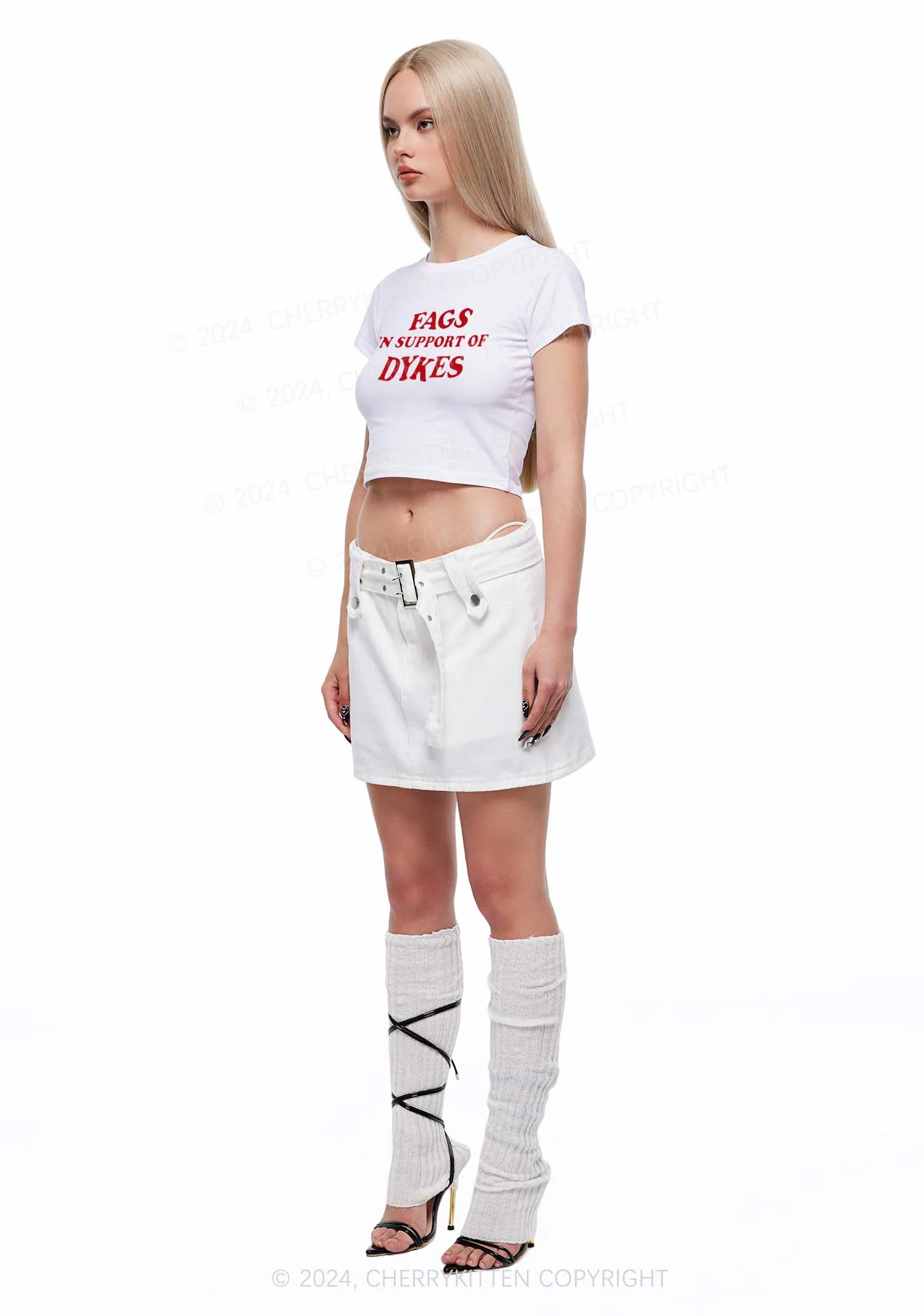 Fags Dykes Y2K Baby Tee Cherrykitten - Image 3