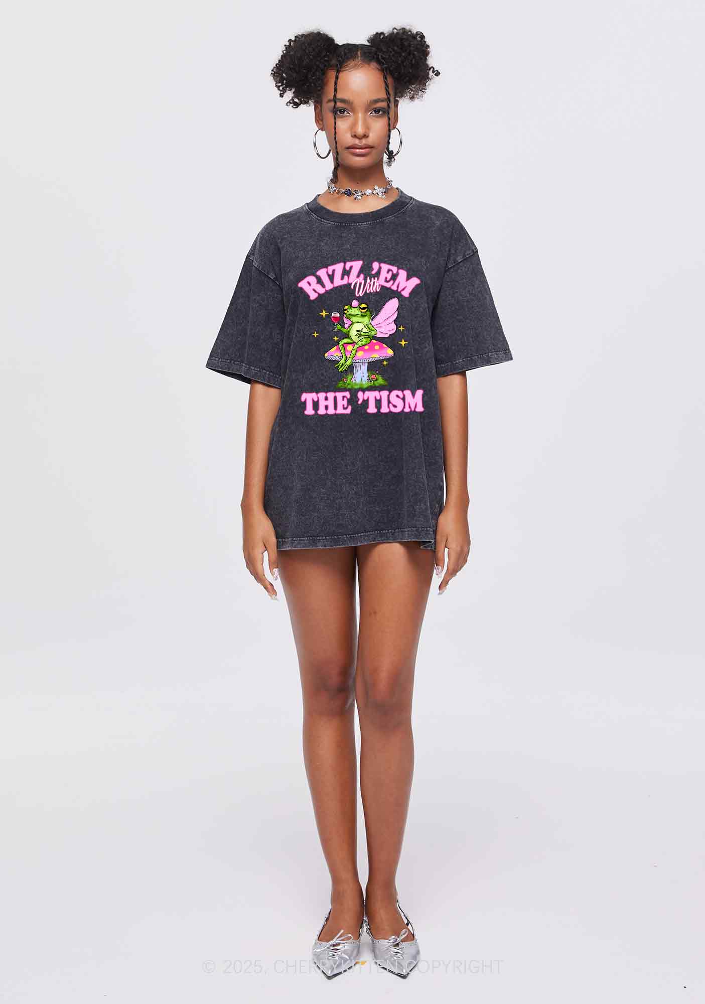 Fairy Frog Rizz Tism Y2K Shirts Washed Tee Cherrykitten - Image 2