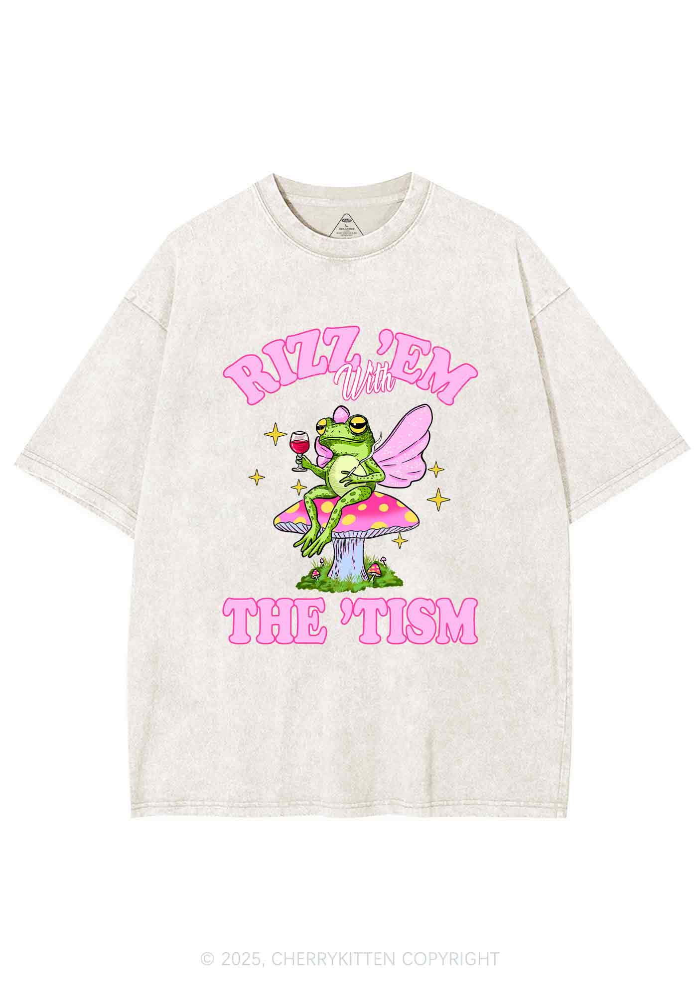 Fairy Frog Rizz Tism Y2K Shirts Washed Tee Cherrykitten - Image 6