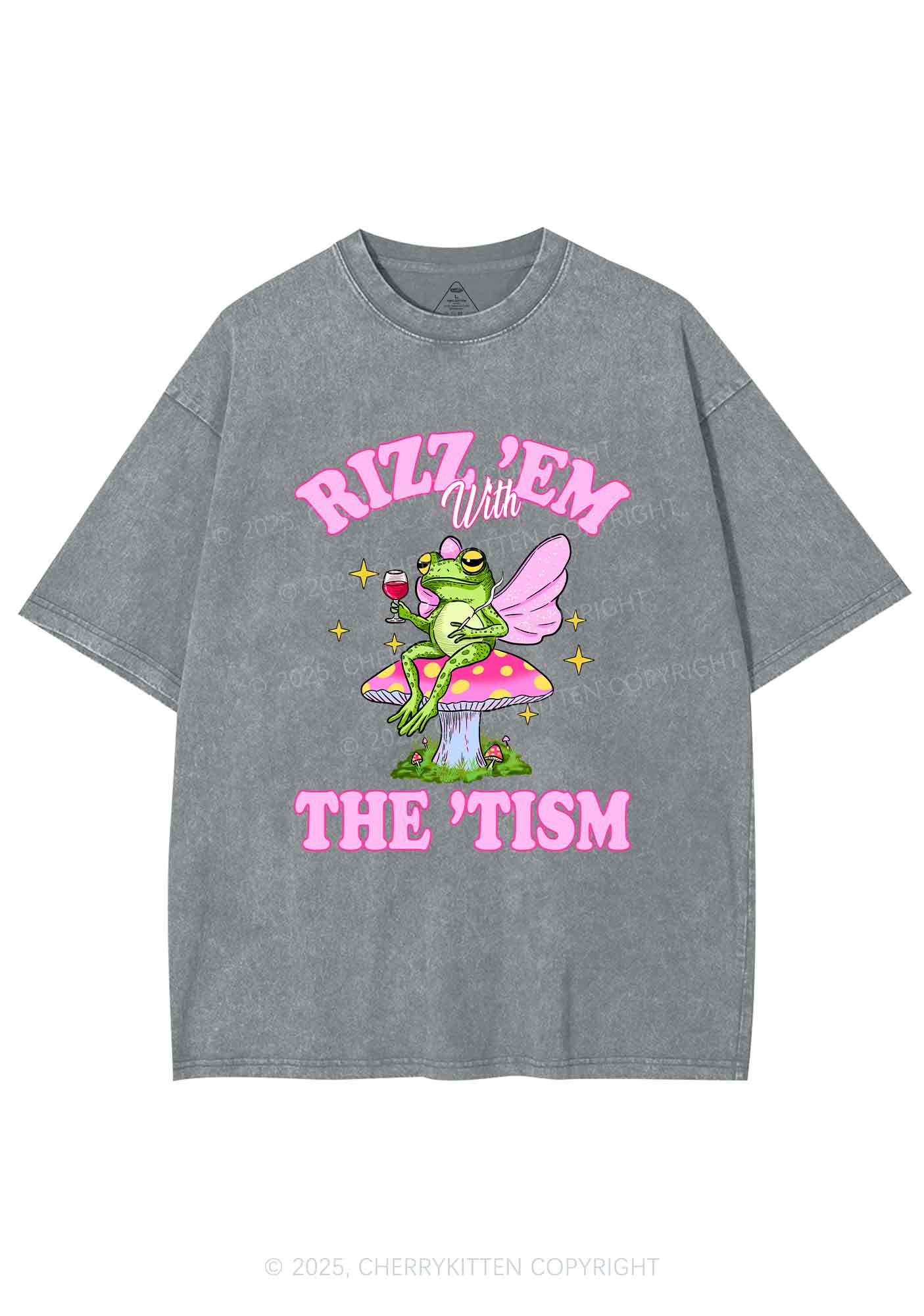 Fairy Frog Rizz Tism Y2K Shirts Washed Tee Cherrykitten - Image 7