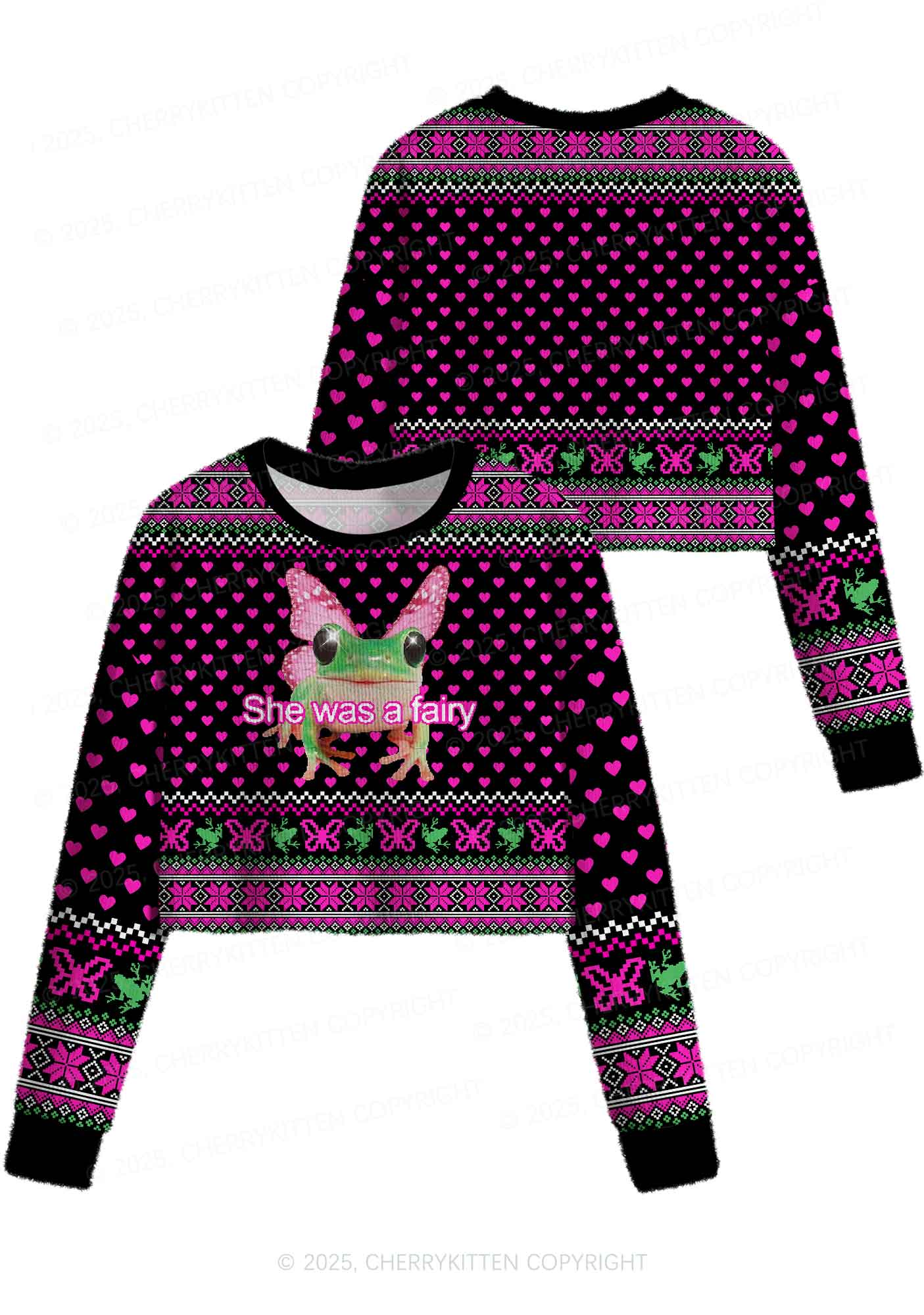 Fairy Frog Y2K Christmas Crop Knit Sweatshirt Cherrykitten - Image 3