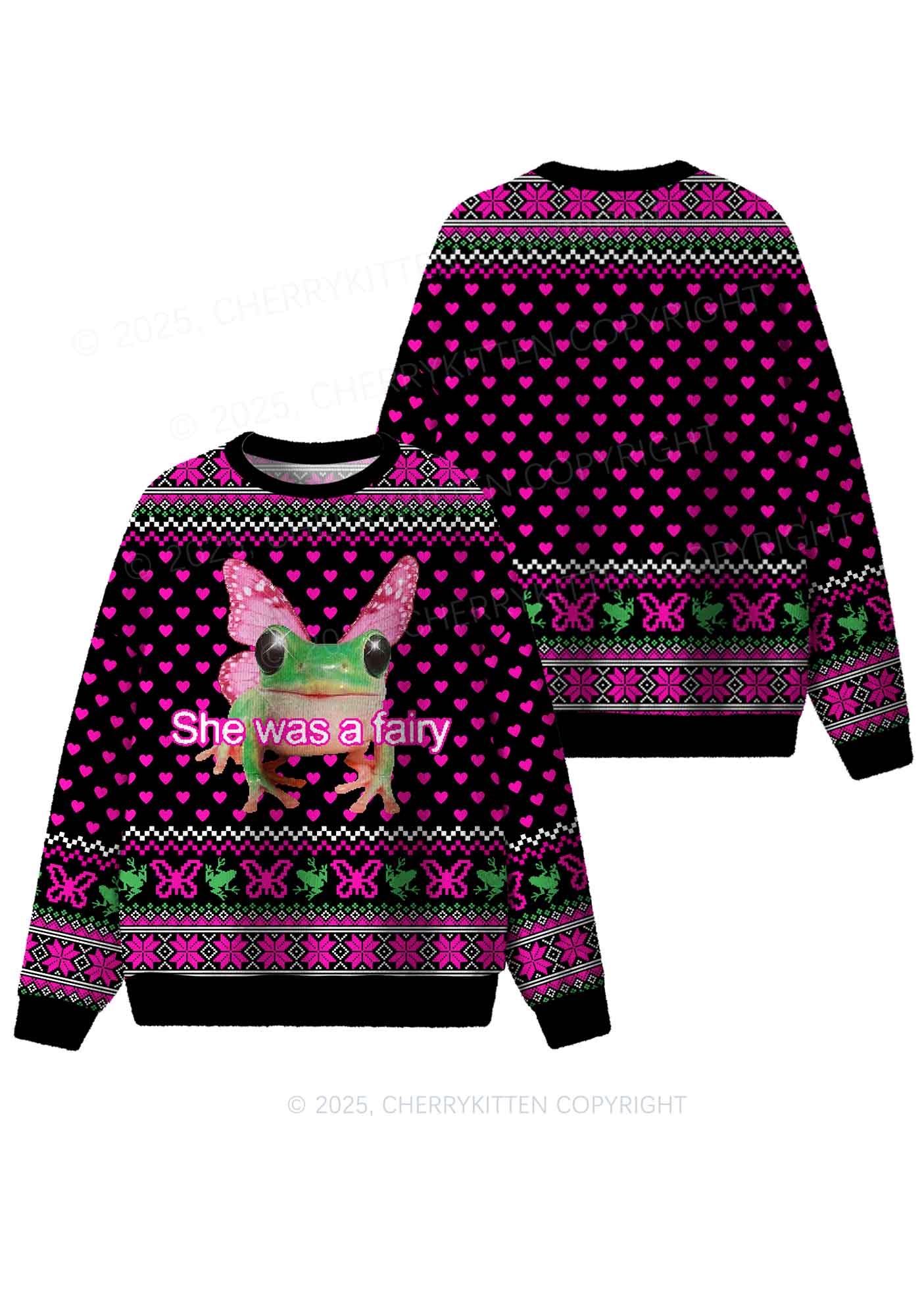 Fairy Frog Y2K Christmas Knit Sweatshirt Cherrykitten - Image 3