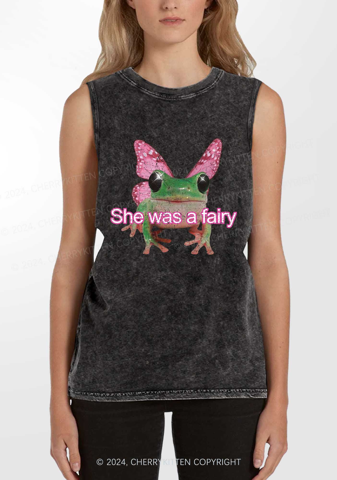 Fairy Frog Y2K Washed Tank Cherrykitten - Image 2