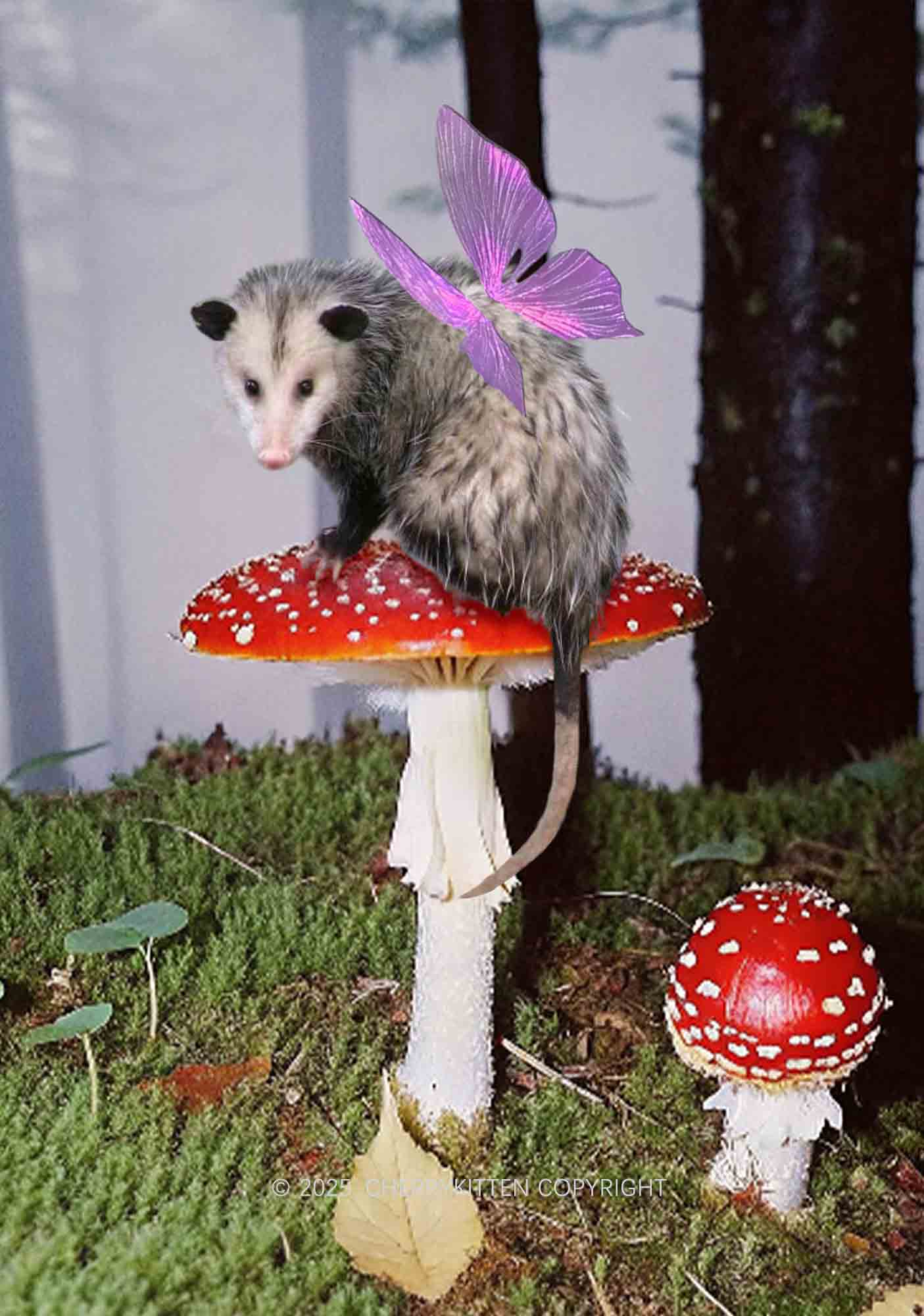 Fairy Possum On Mushroom Y2K Print Cami Crop Top Cherrykitten - Image 2