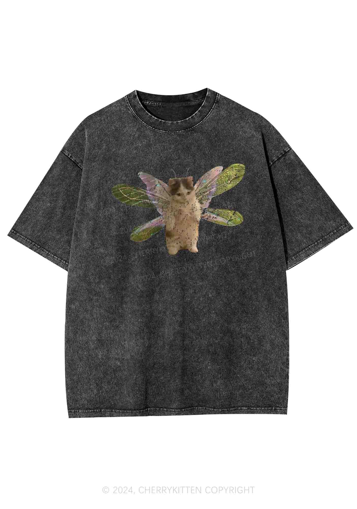 Fairycat Wings Y2K Washed Tee Cherrykitten - Image 3
