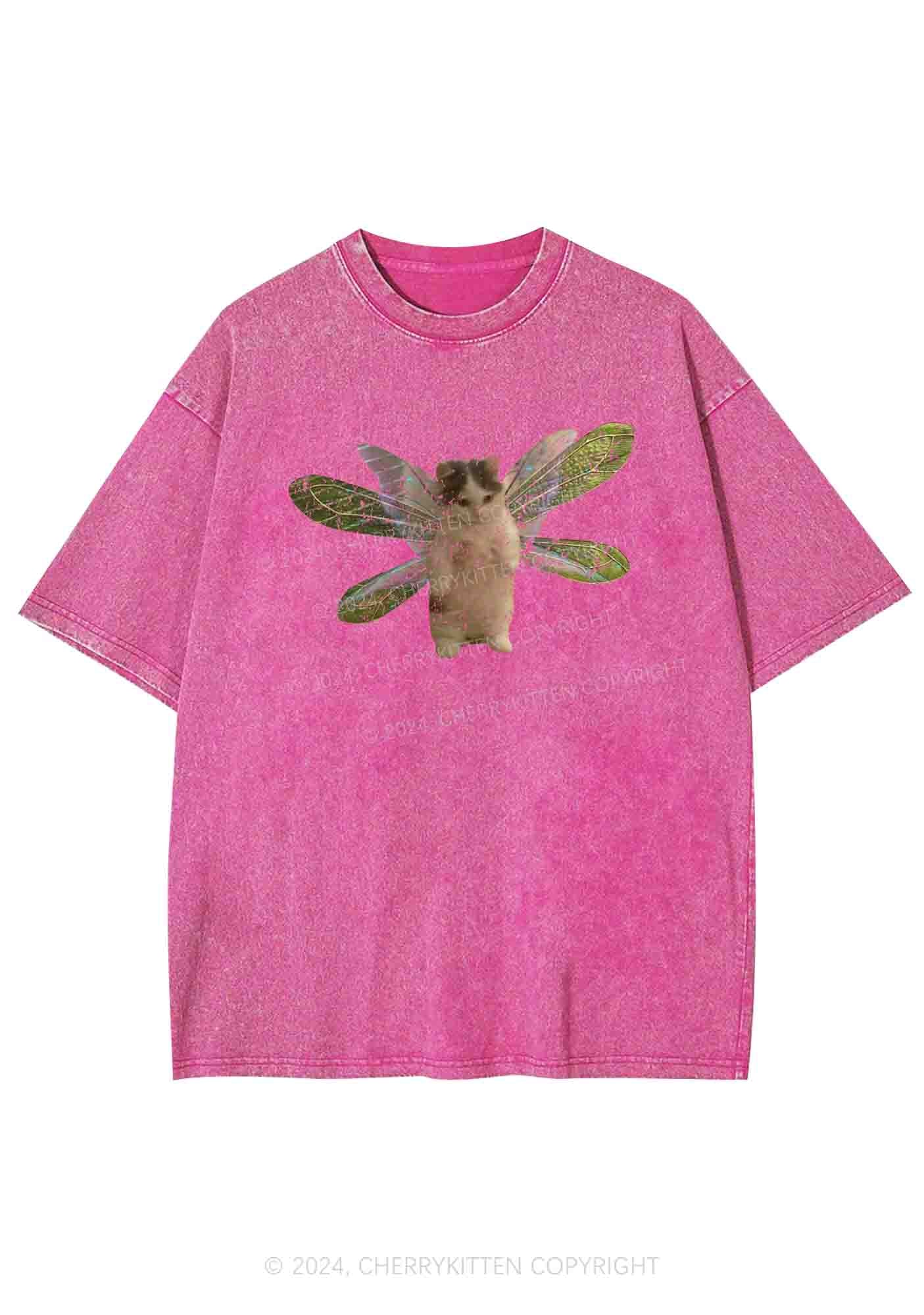 Fairycat Wings Y2K Washed Tee Cherrykitten - Image 4