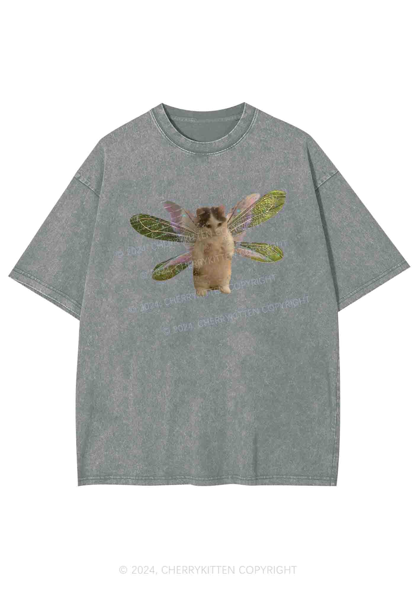 Fairycat Wings Y2K Washed Tee Cherrykitten - Image 7