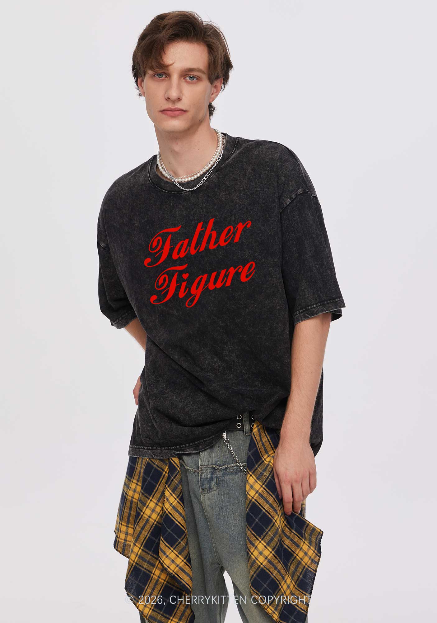 Father Figure Valentine's Day Y2K Shirts Washed Tee Cherrykitten - Image 2