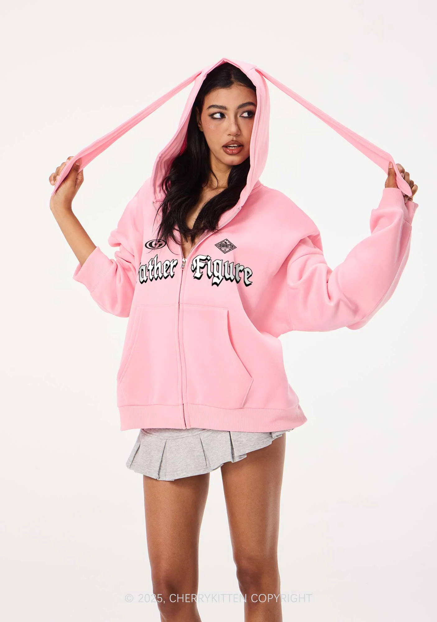 Father Figure Y2K Bunny Ear Zip Hoodie Cherrykitten - Image 2