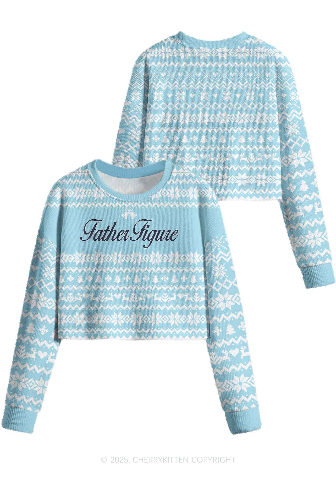 Father Figure Y2K Christmas Crop Knit Sweatshirt Cherrykitten - Image 3