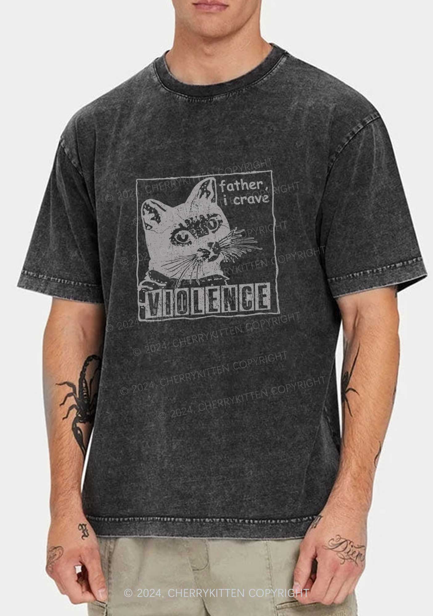 Father I Crave Violence Y2K Washed Tee Cherrykitten - Image 2