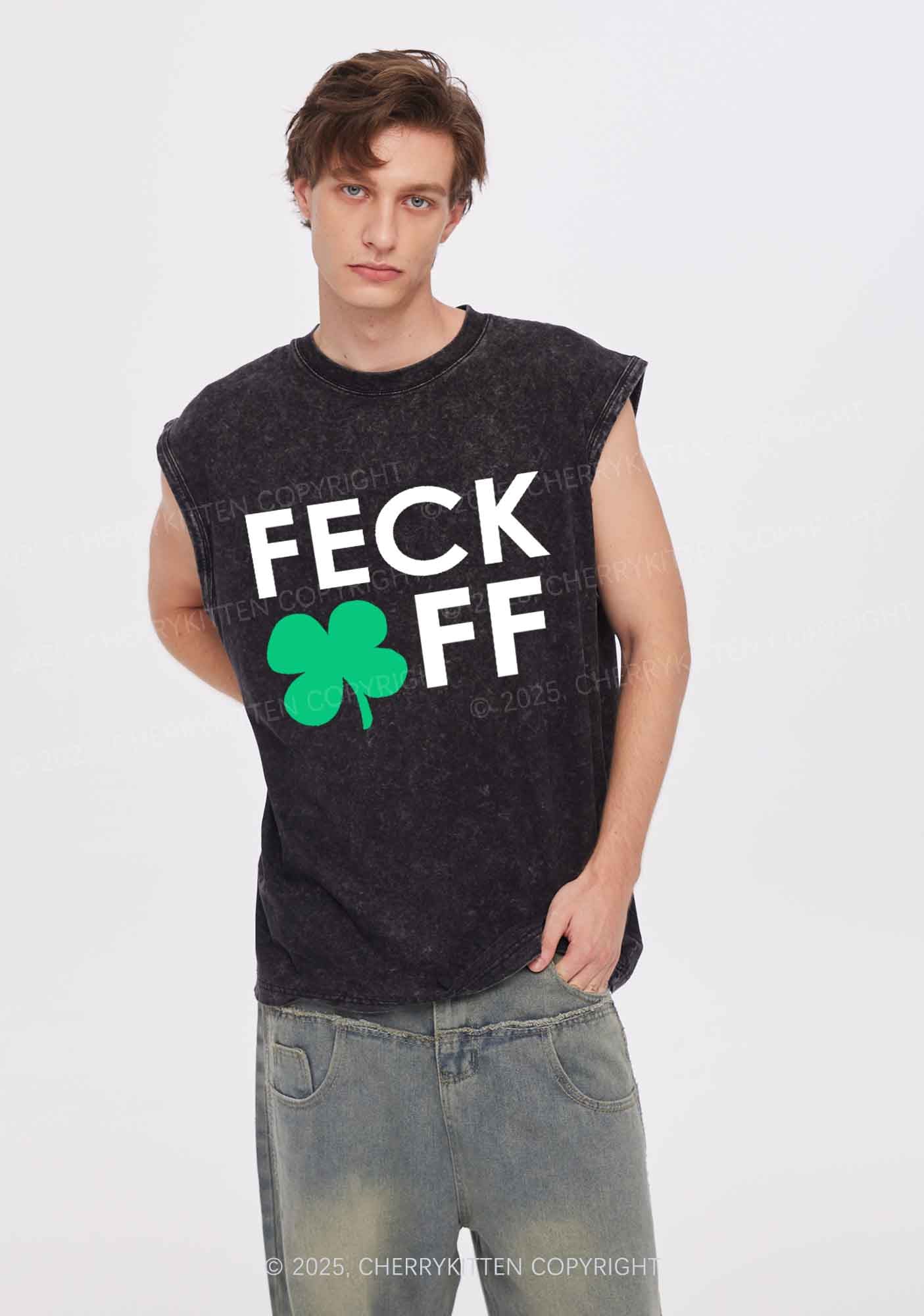 Feck Off St Patricks Y2K Washed Tank Cherrykitten - Image 2
