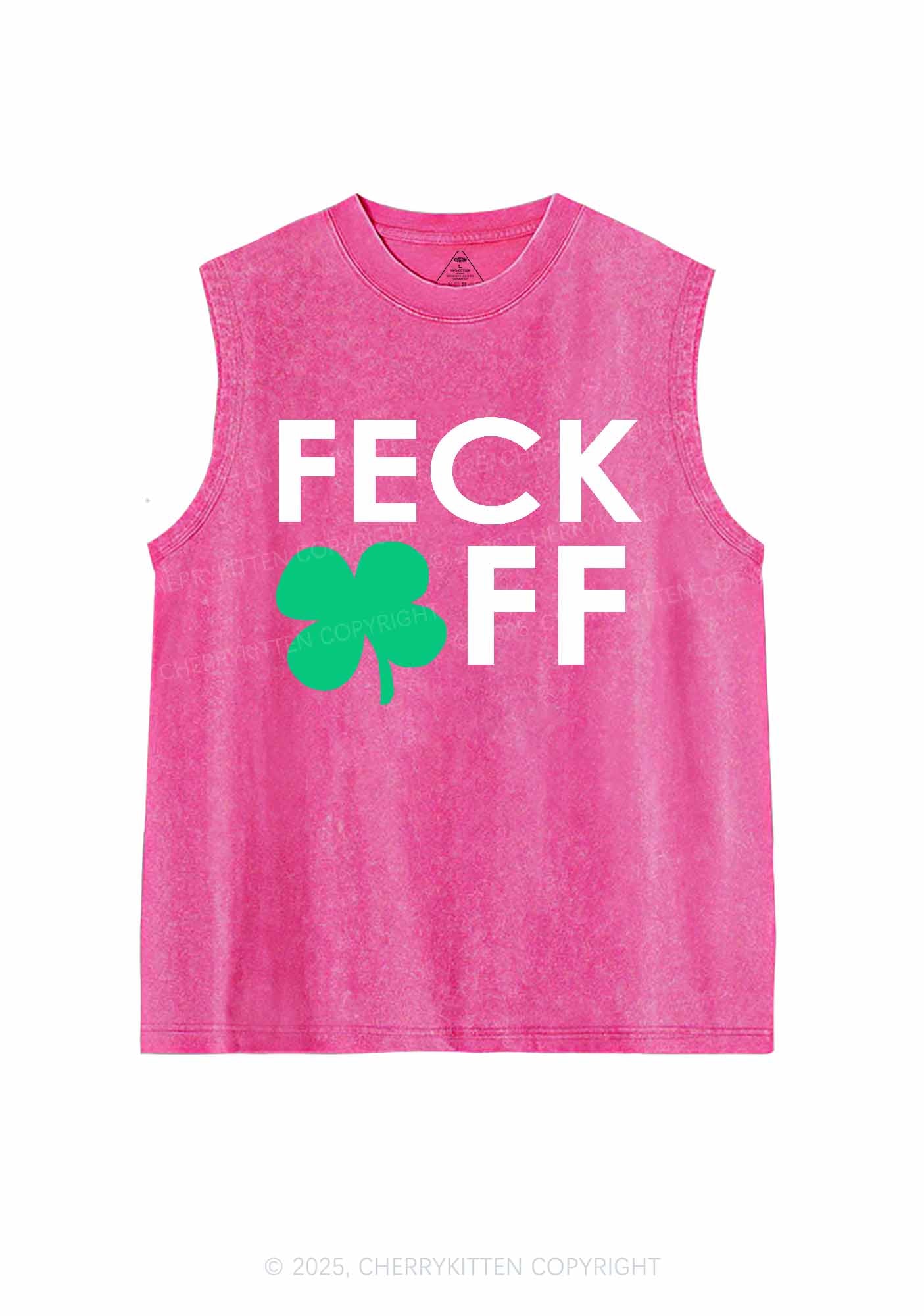 Feck Off St Patricks Y2K Washed Tank Cherrykitten - Image 4