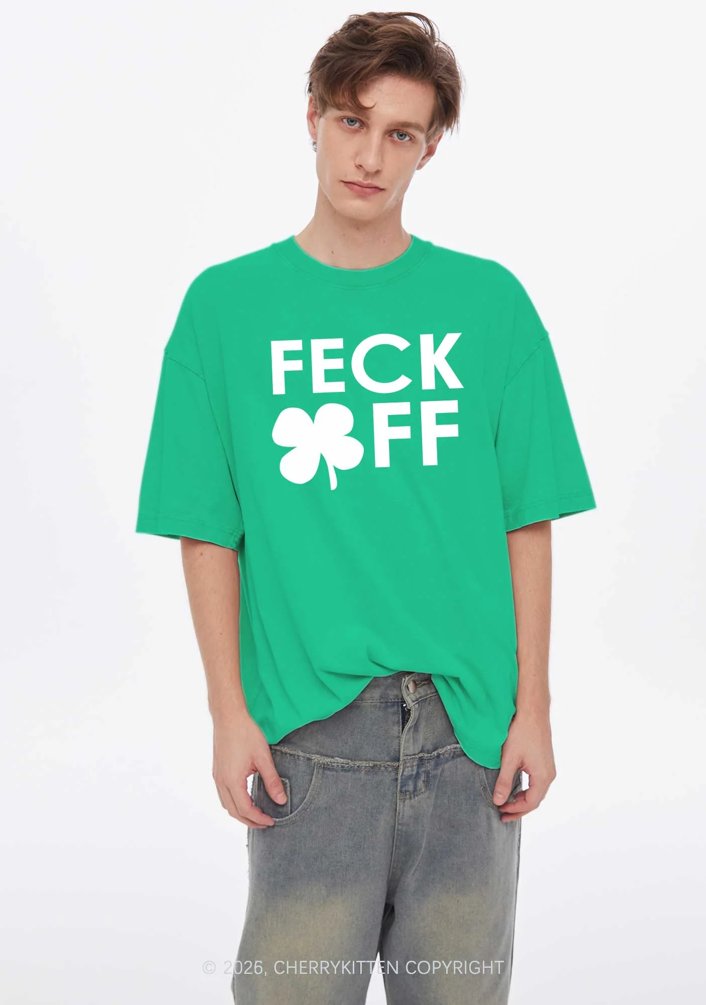 Feck Off St Patricks Y2K Washed Tee Cherrykitten - Image 2