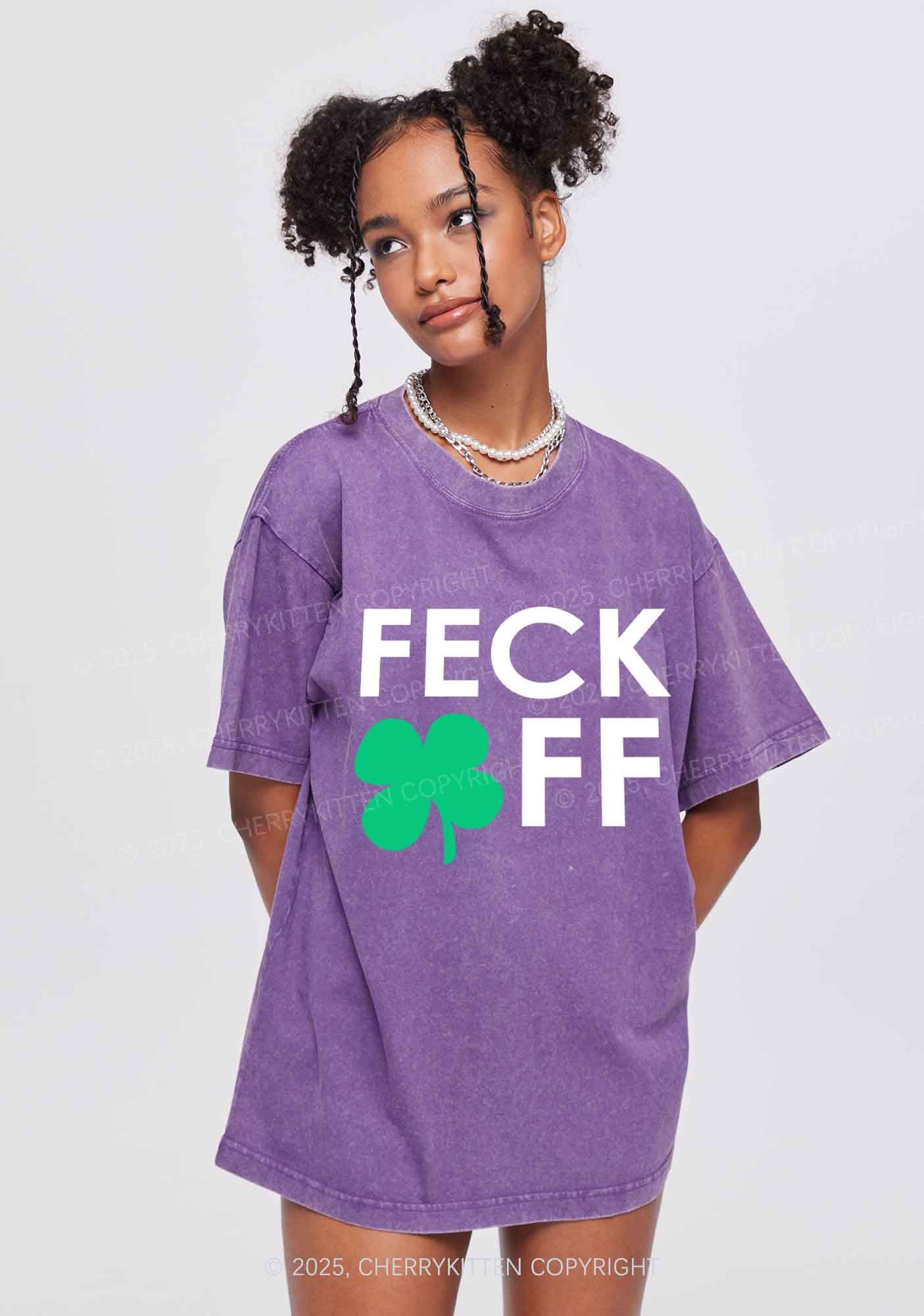 Feck Off St Patricks Y2K Washed Tee Cherrykitten - Image 3