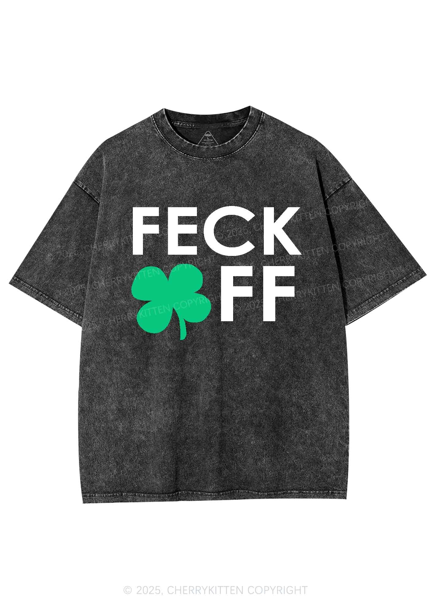 Feck Off St Patricks Y2K Washed Tee Cherrykitten - Image 4
