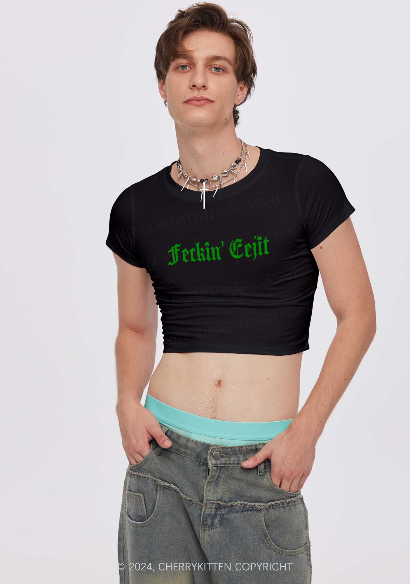 Feckin Eejit St Patricks Y2K Baby Tee Cherrykitten - Image 3