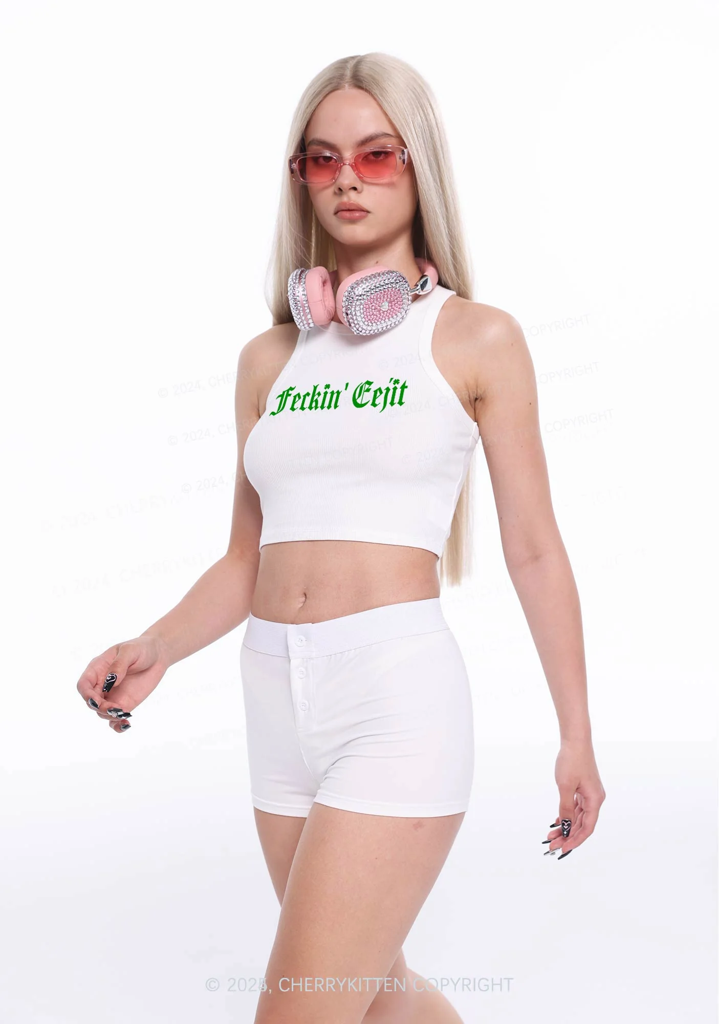 Feckin Eejit St Patricks Y2K Crop Tank Top Cherrykitten - Image 2