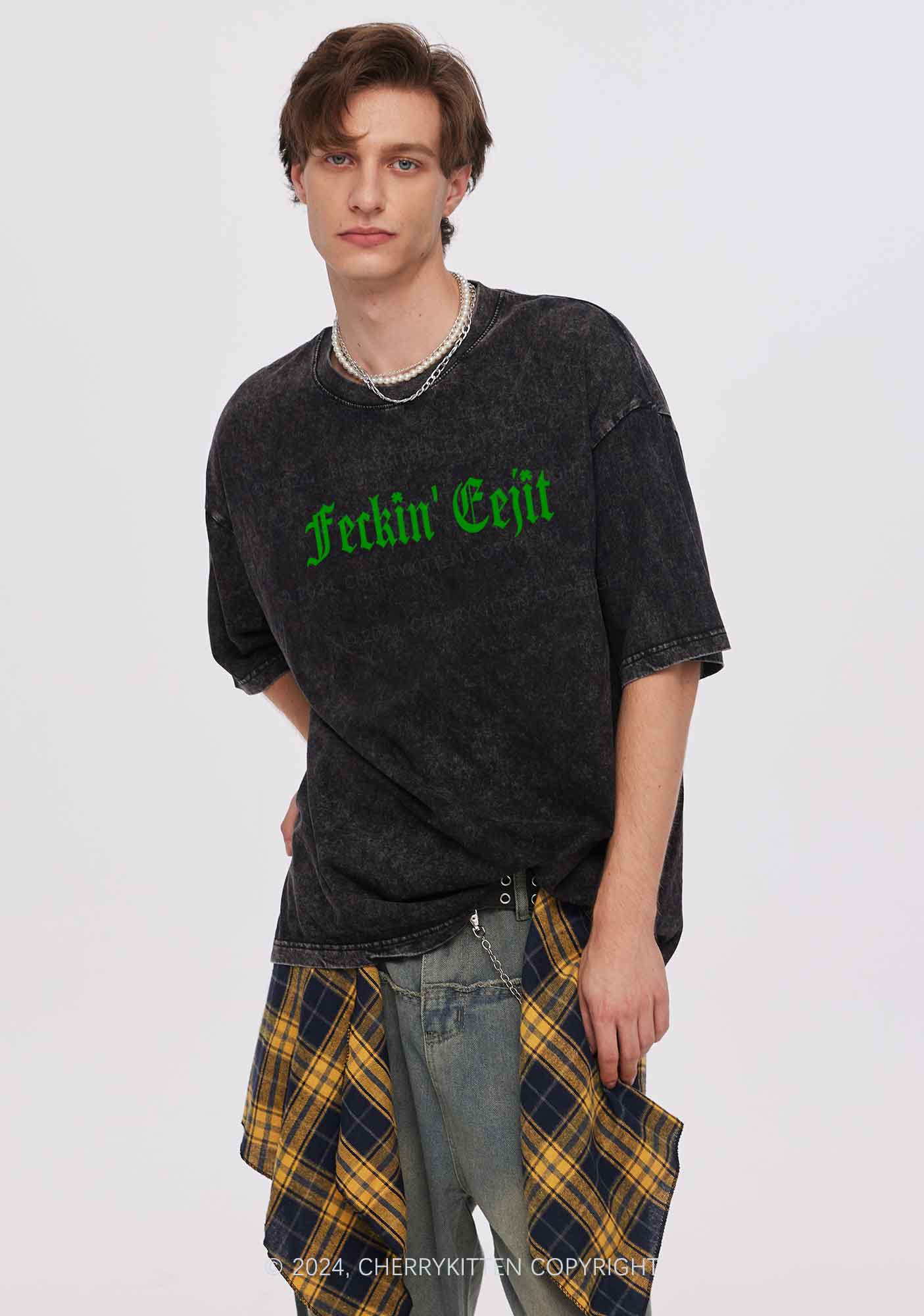 Feckin Eejit St Patricks Y2K Washed Tee Cherrykitten - Image 3