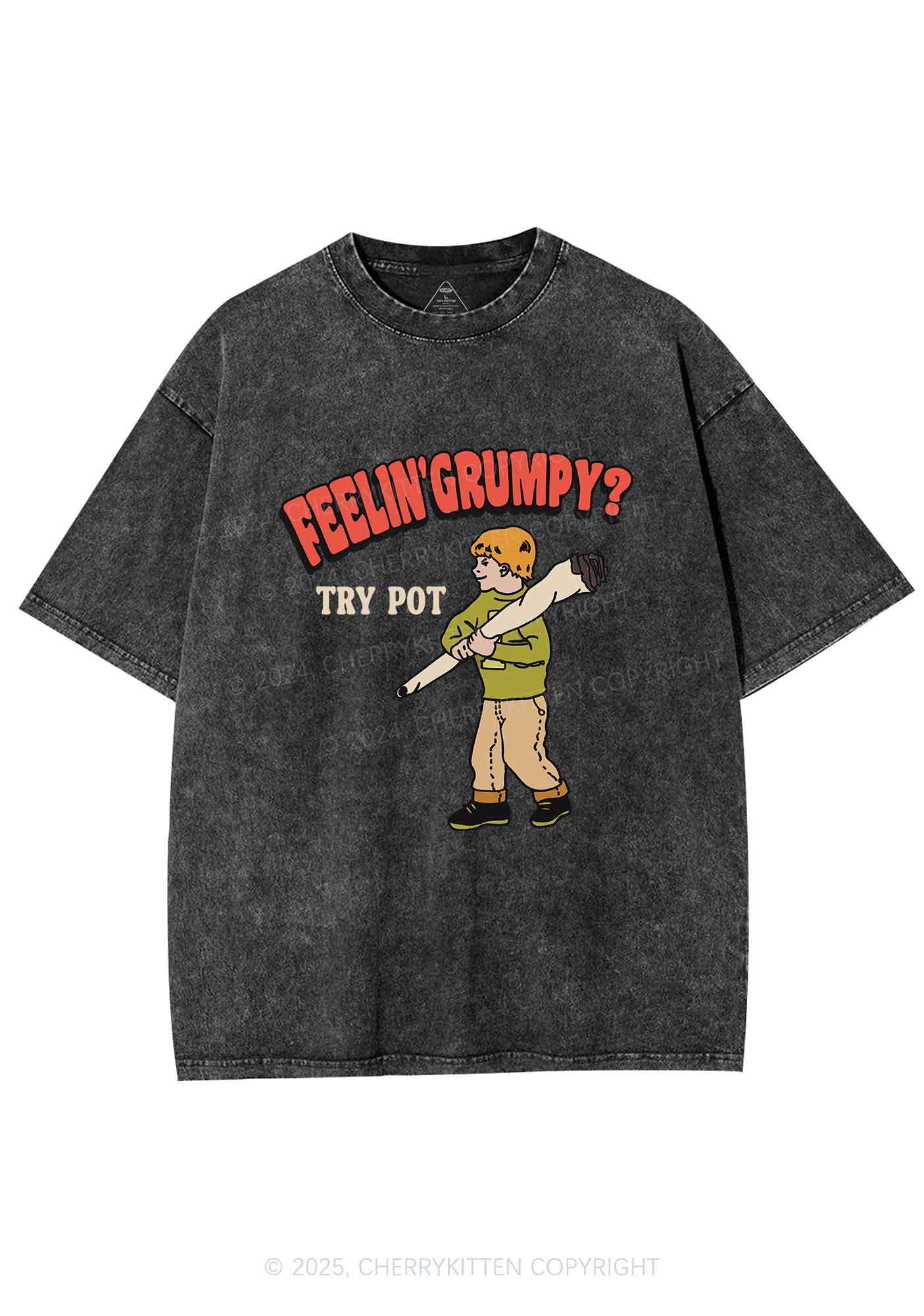 Feelin' Grumpy Y2K Washed Tee Cherrykitten - Image 3