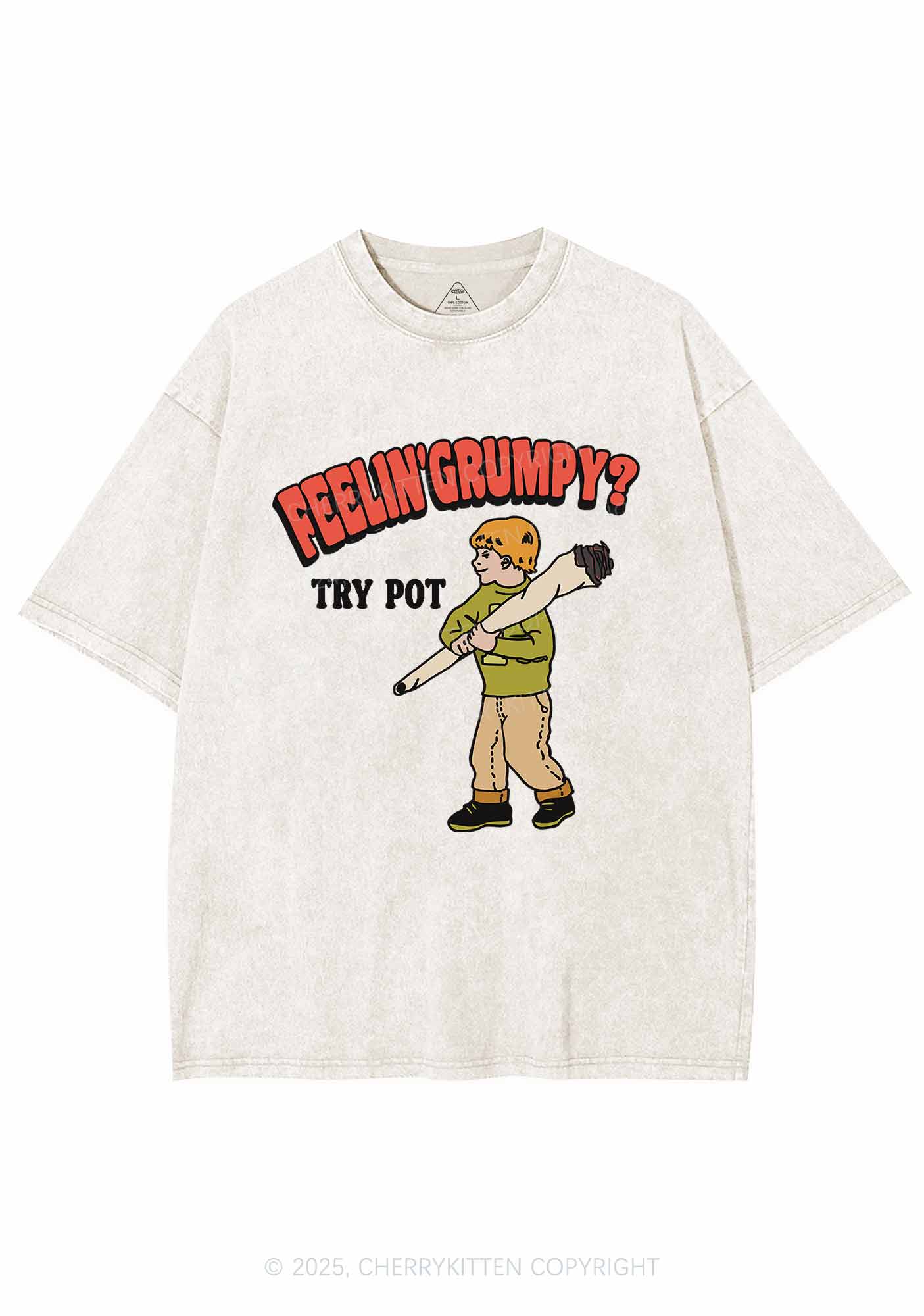 Feelin' Grumpy Y2K Washed Tee Cherrykitten - Image 4