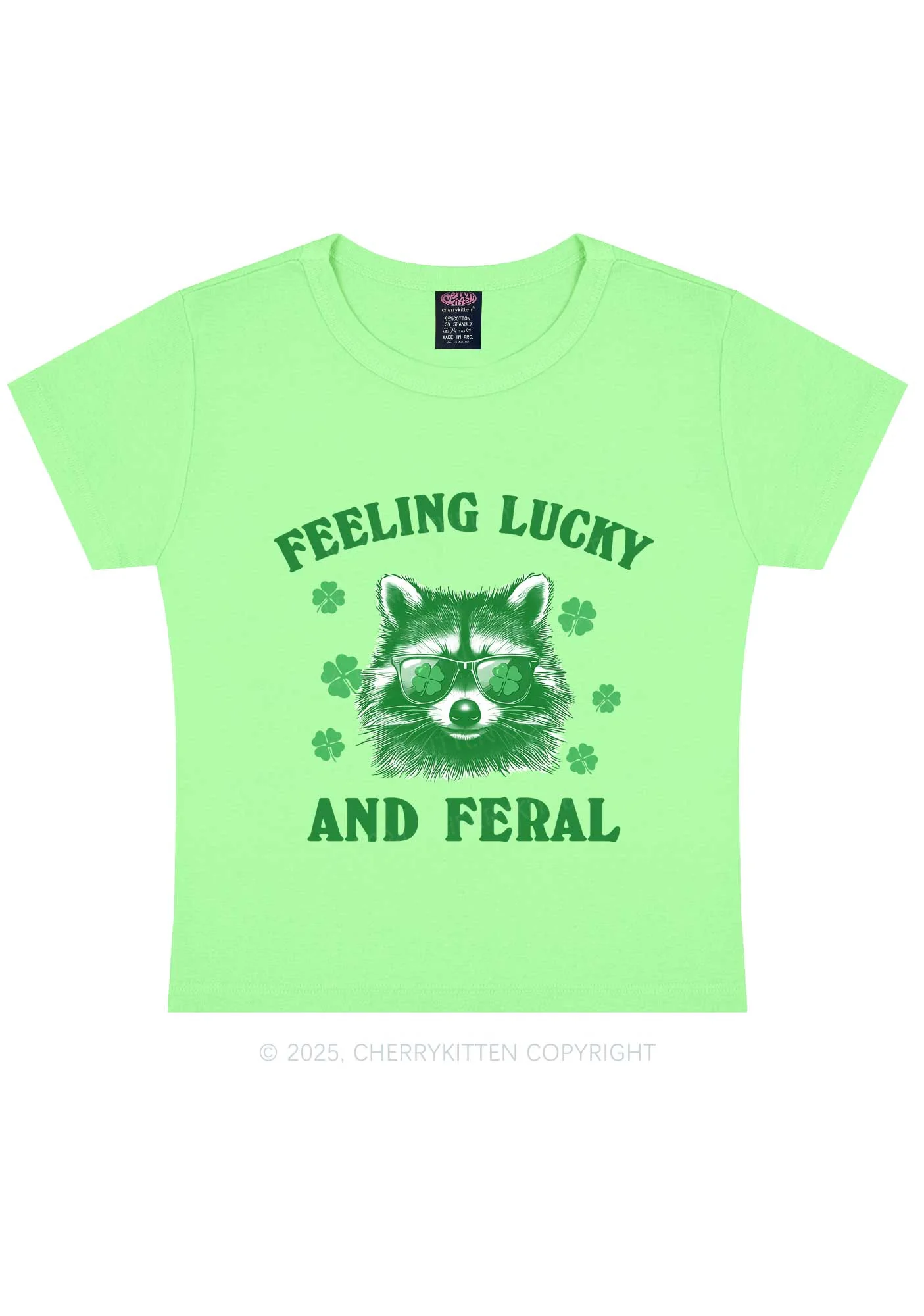 Feeling Lucky And Feral St Patricks Y2K Baby Tee Cherrykitten - Image 10