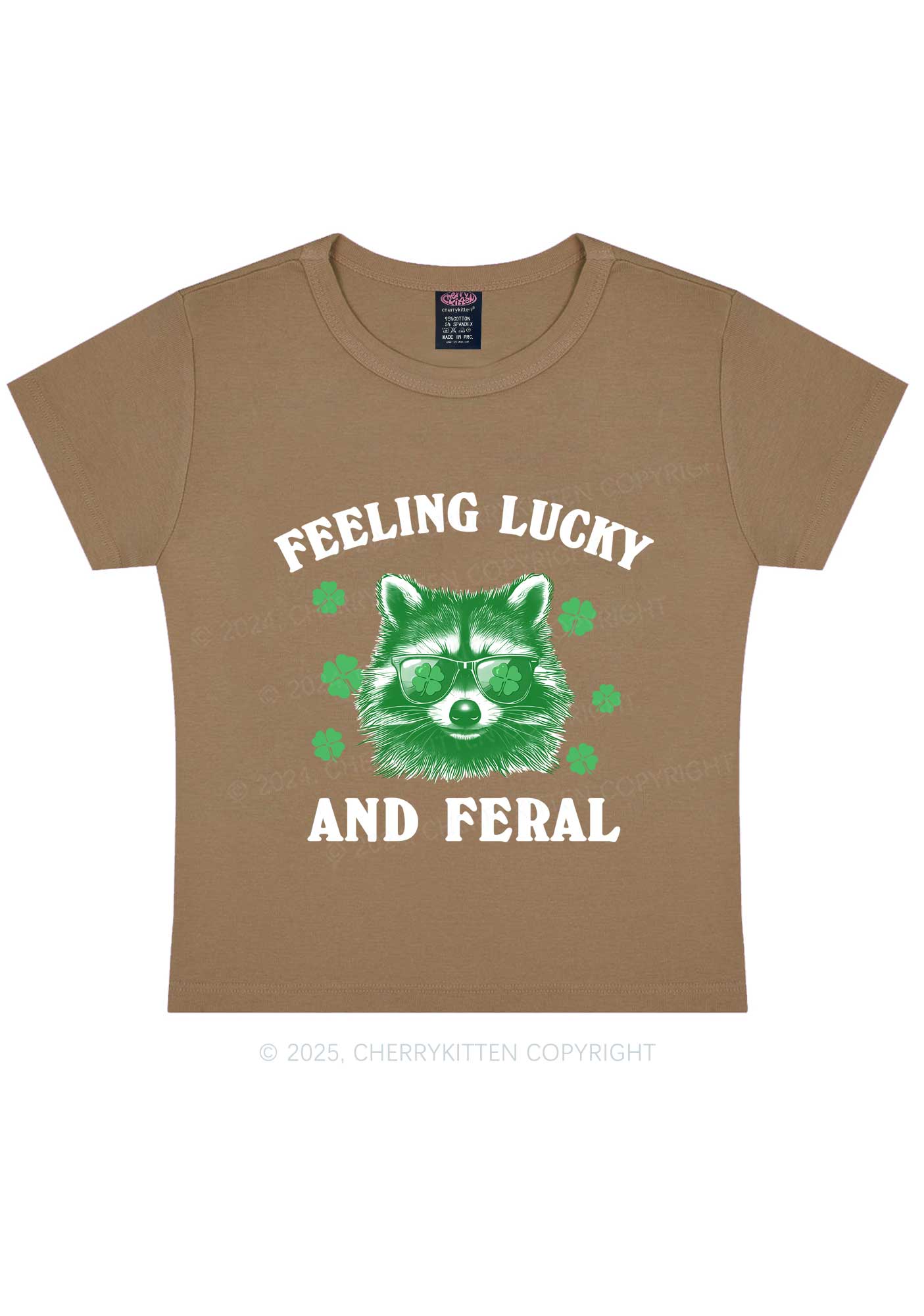Feeling Lucky And Feral St Patricks Y2K Baby Tee Cherrykitten - Image 12