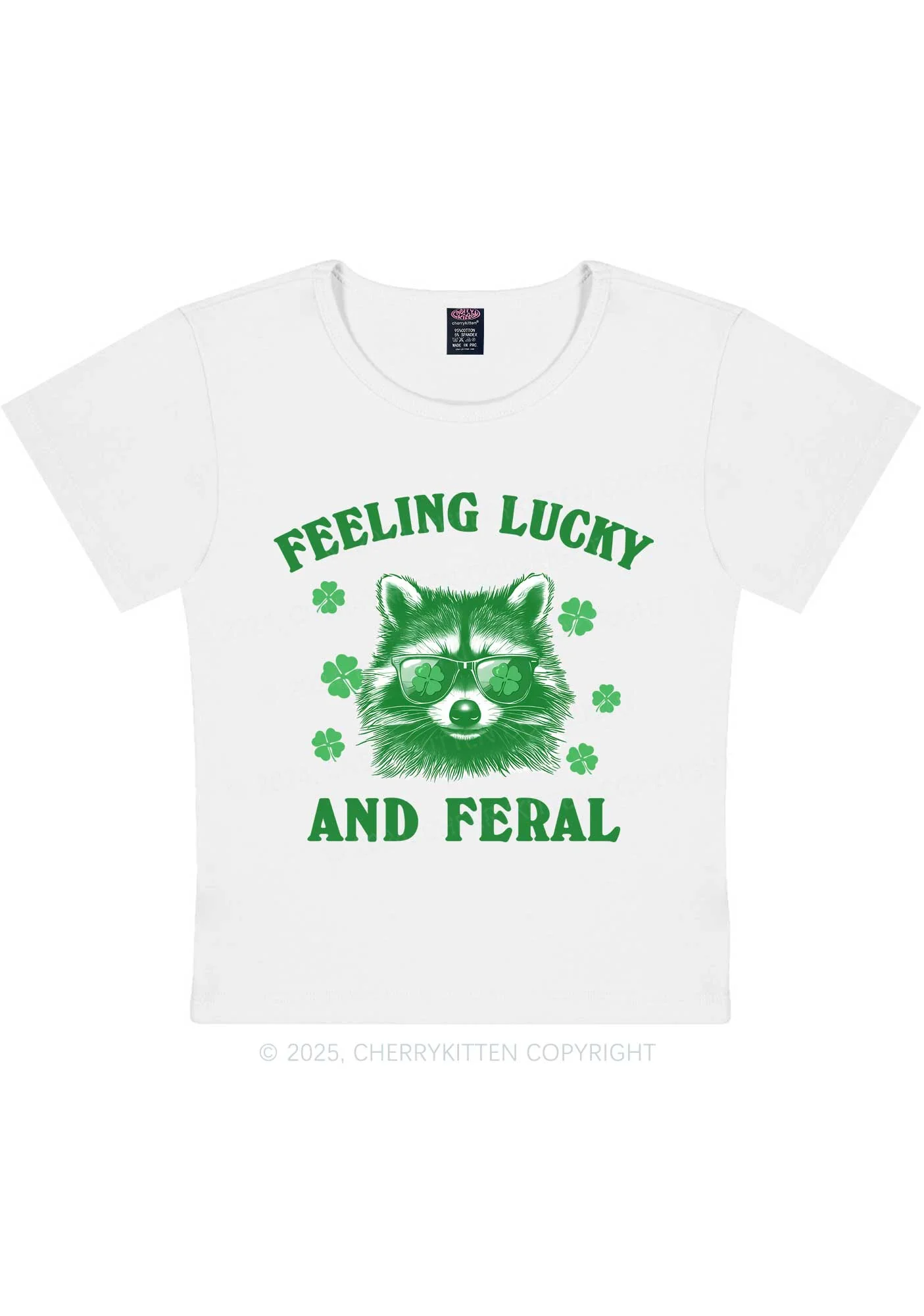 Feeling Lucky And Feral St Patricks Y2K Baby Tee Cherrykitten - Image 3