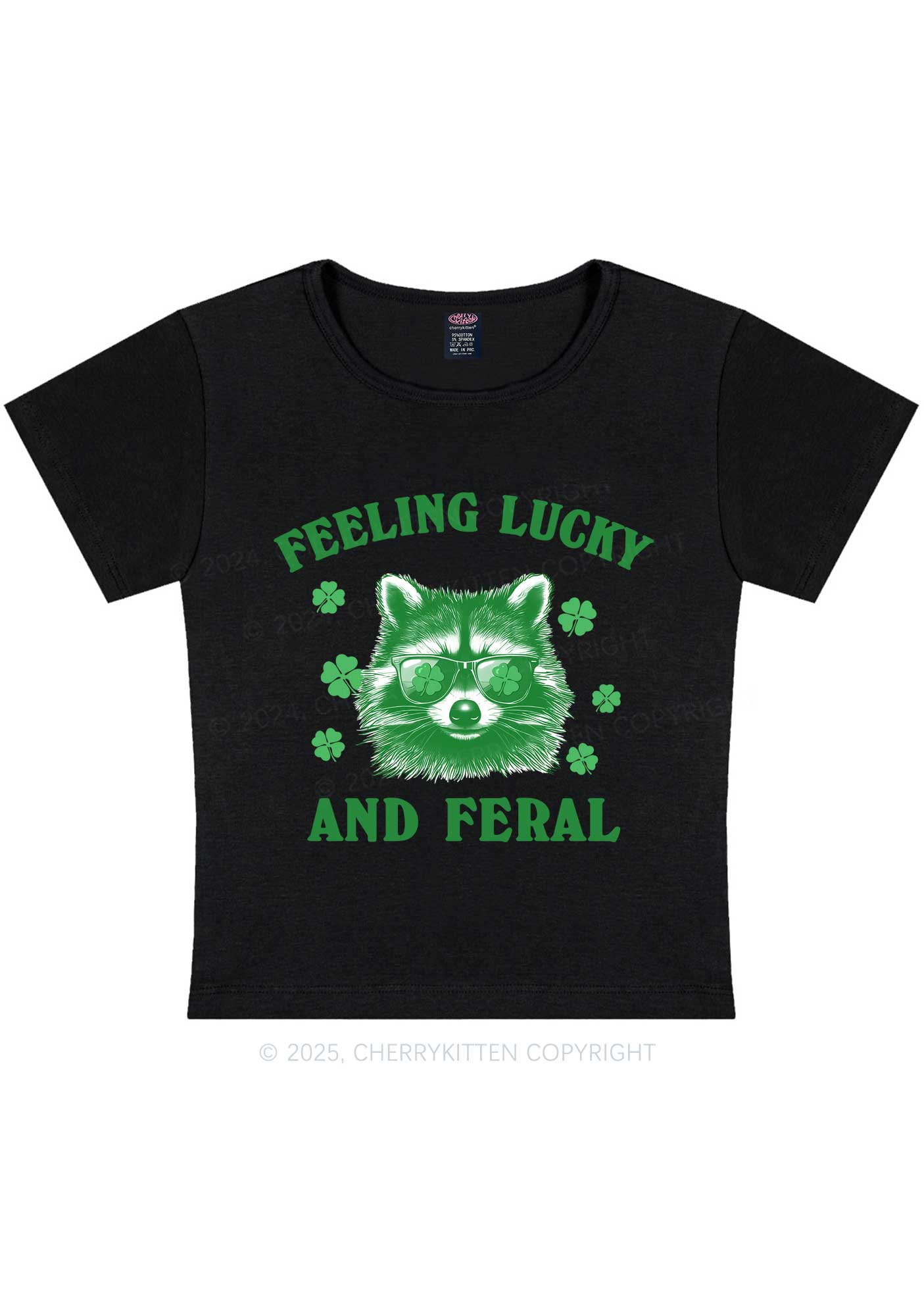 Feeling Lucky And Feral St Patricks Y2K Baby Tee Cherrykitten - Image 4
