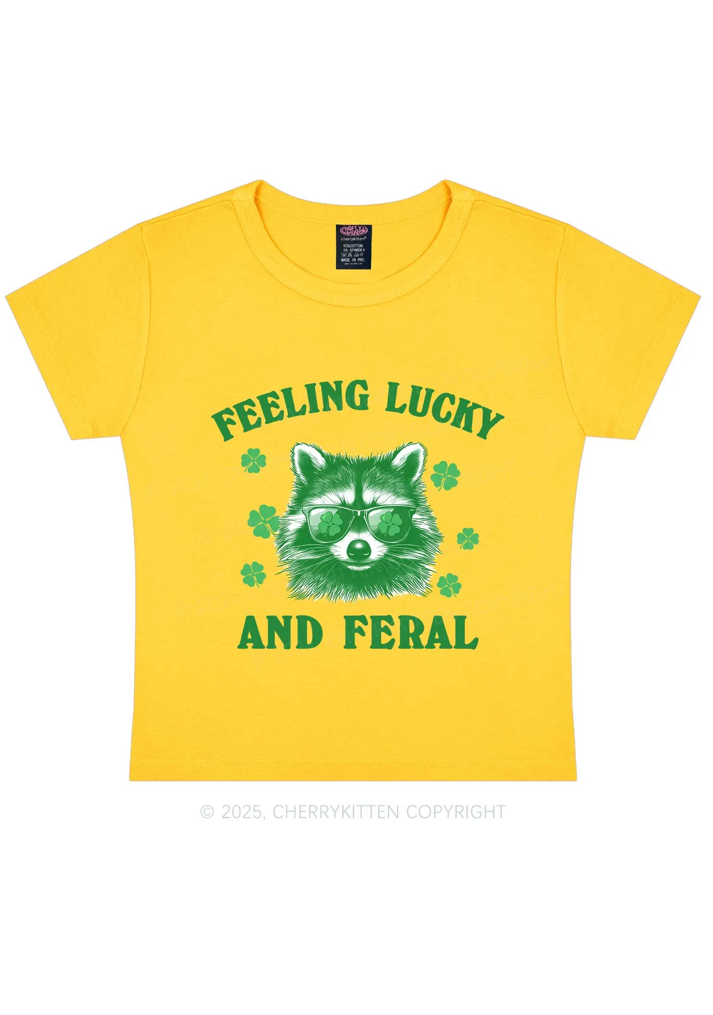 Feeling Lucky And Feral St Patricks Y2K Baby Tee Cherrykitten - Image 5