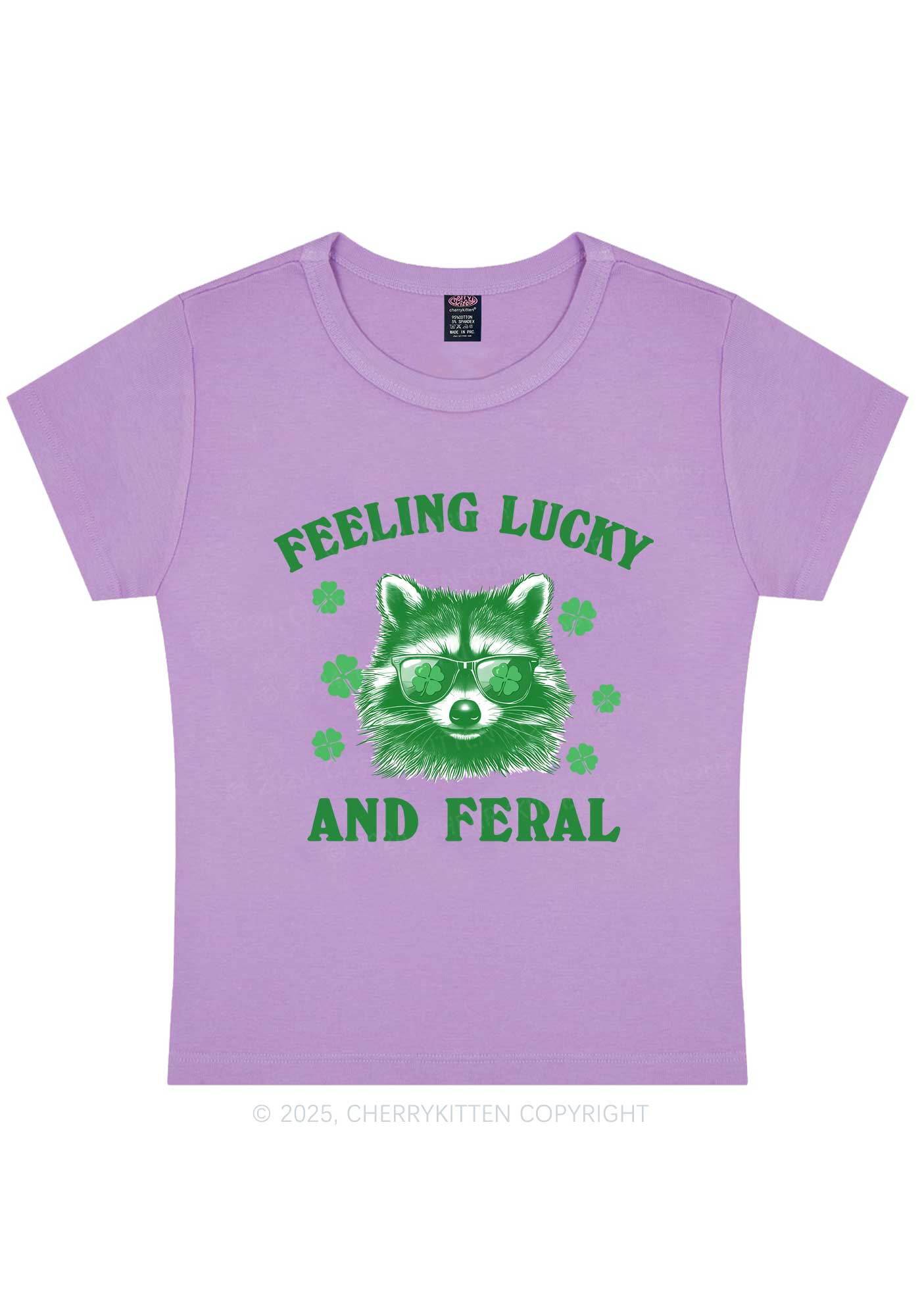 Feeling Lucky And Feral St Patricks Y2K Baby Tee Cherrykitten - Image 6