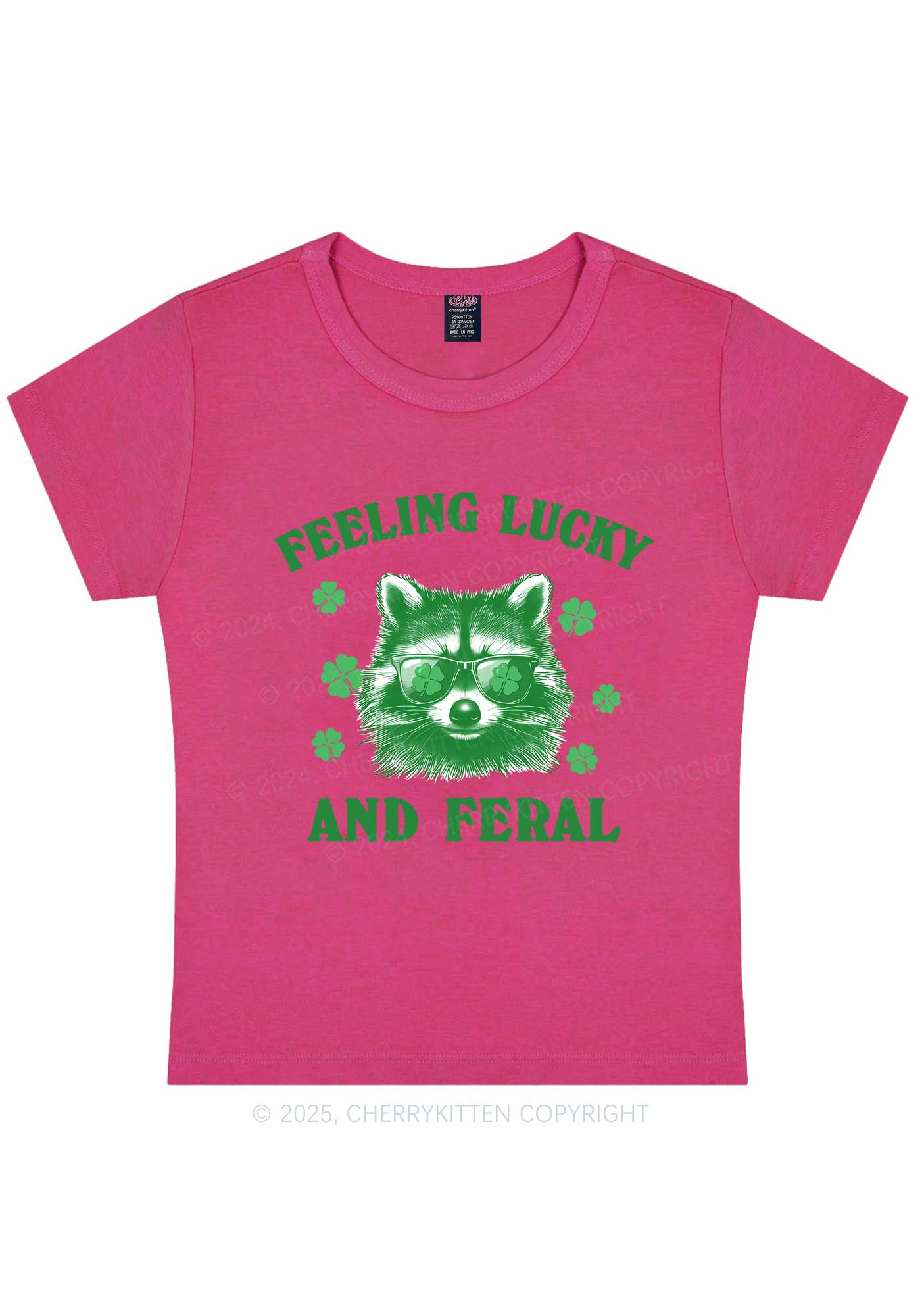 Feeling Lucky And Feral St Patricks Y2K Baby Tee Cherrykitten - Image 7