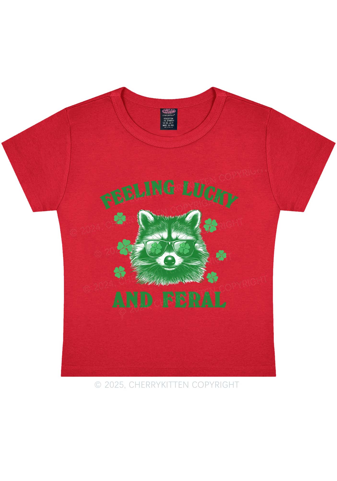 Feeling Lucky And Feral St Patricks Y2K Baby Tee Cherrykitten - Image 8