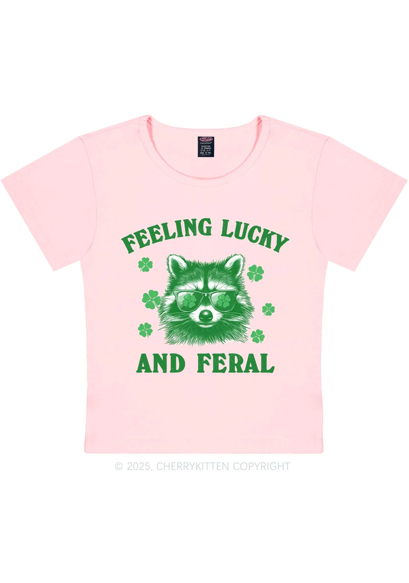 Feeling Lucky And Feral St Patricks Y2K Baby Tee Cherrykitten - Image 9