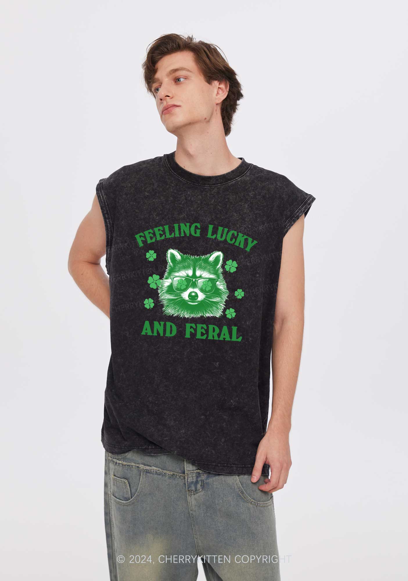 Feeling Lucky And Feral St Patricks Y2K Washed Tank Cherrykitten - Image 2